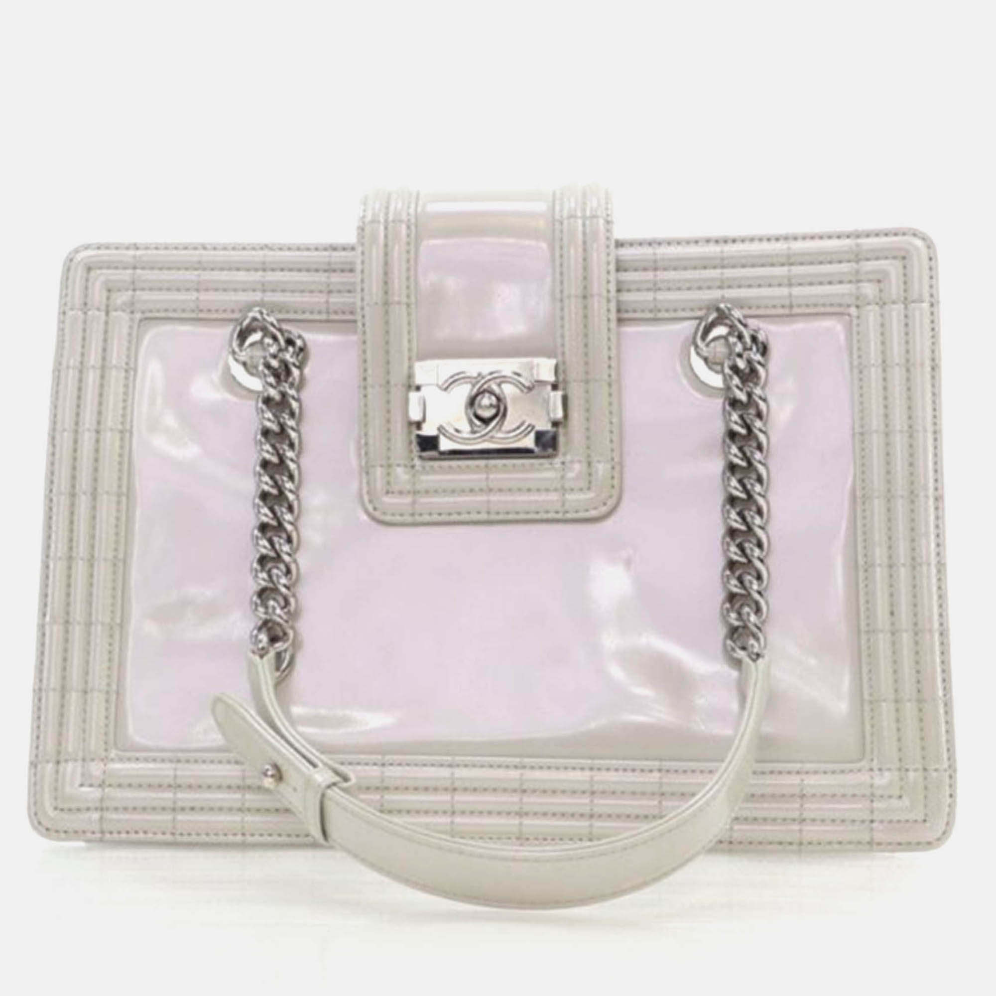 

Chanel Jetsetter Tote Iridescent Glazed Calfskin Shoulder Bag, Grey