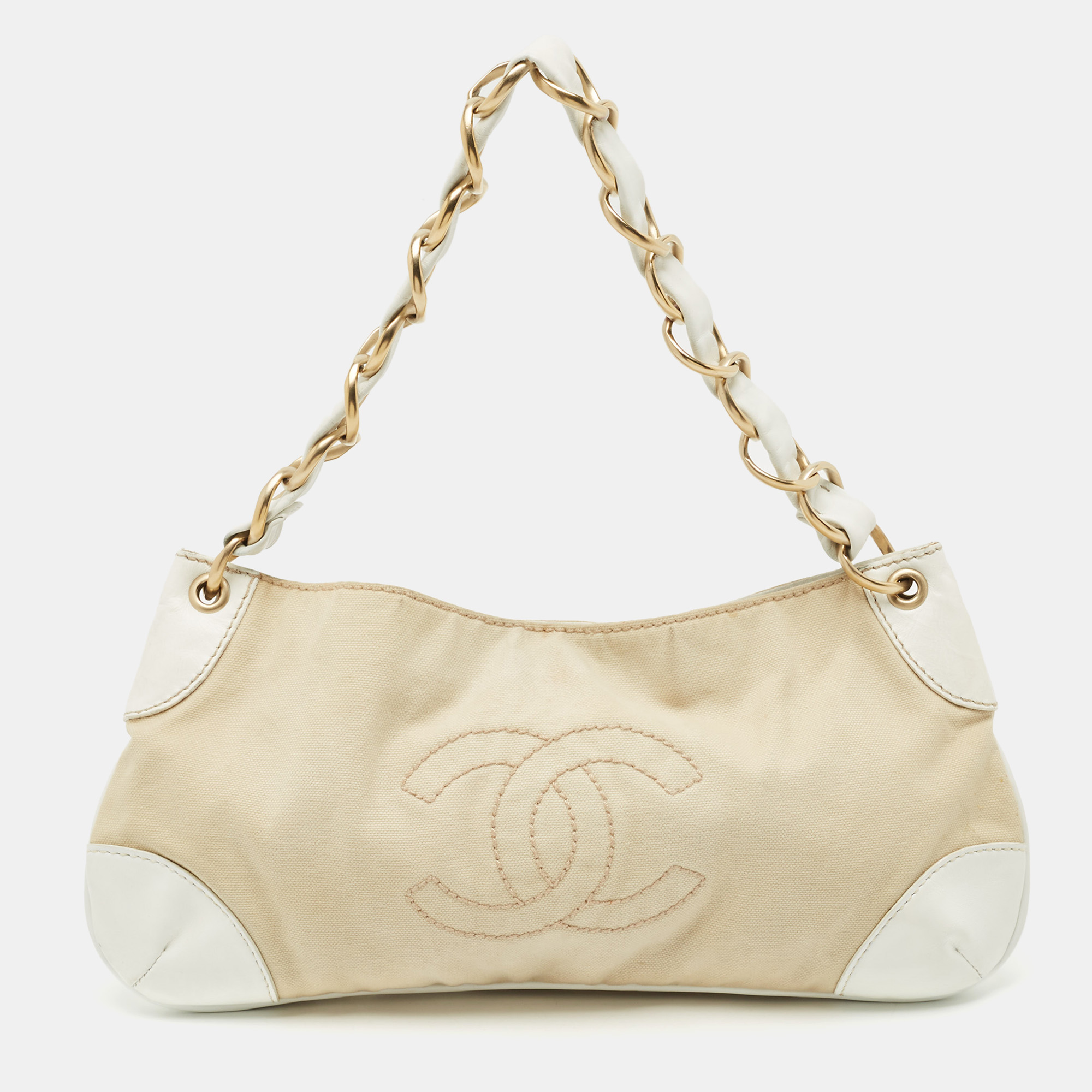 

Chanel Beige/White Canvas and Leather CC Olsen Bag