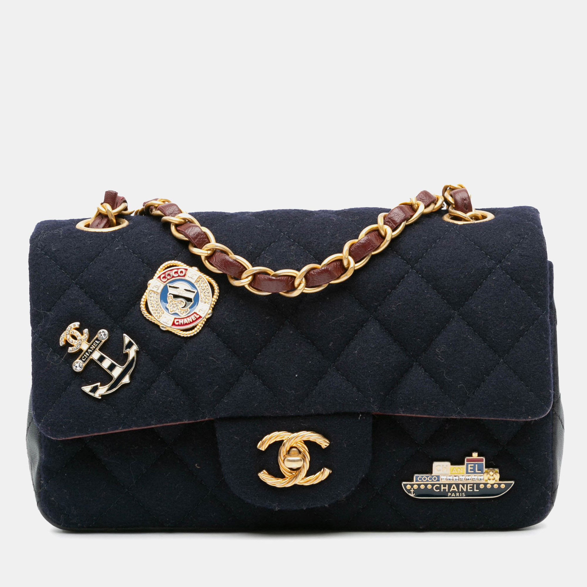 

Chanel Navy Blue Mini Rectangular Classic Jersey Sailor Single Flap