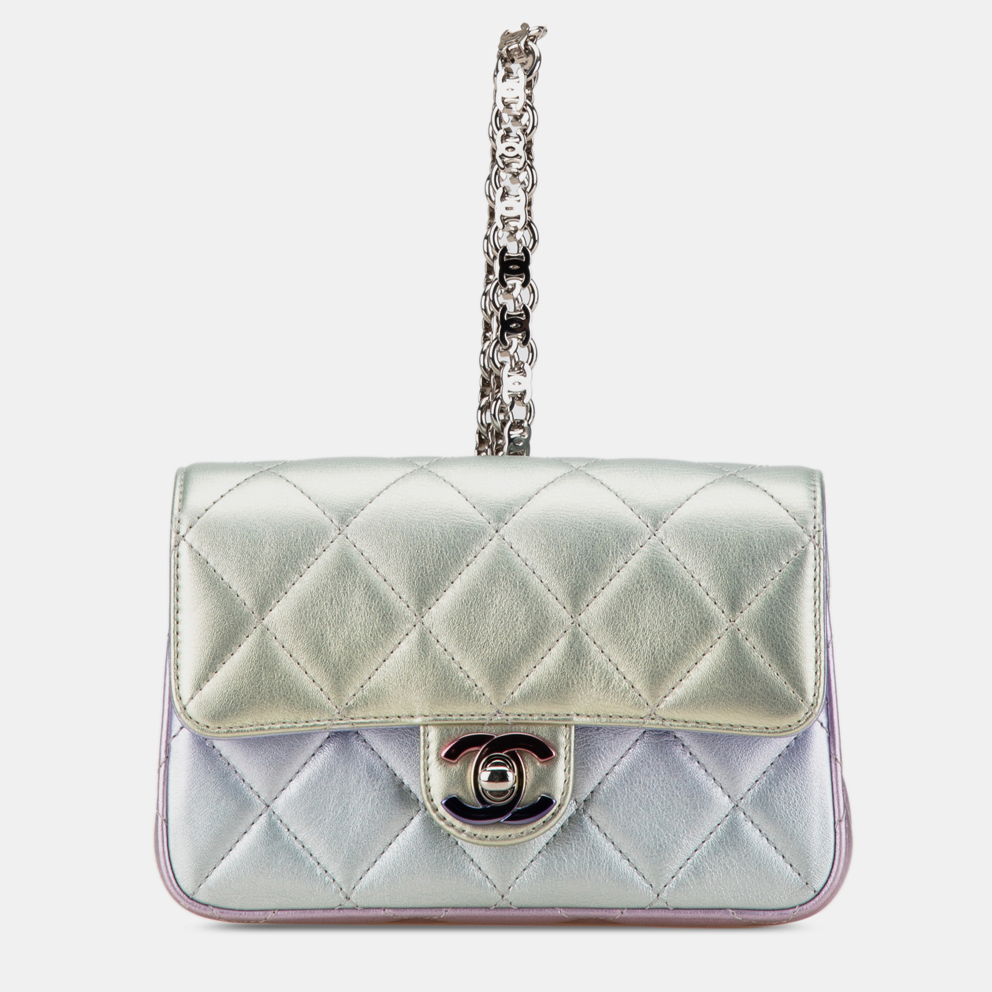 Pre-owned Chanel Purple Silver Quilted Gradient Metallic Calfskin Clutch