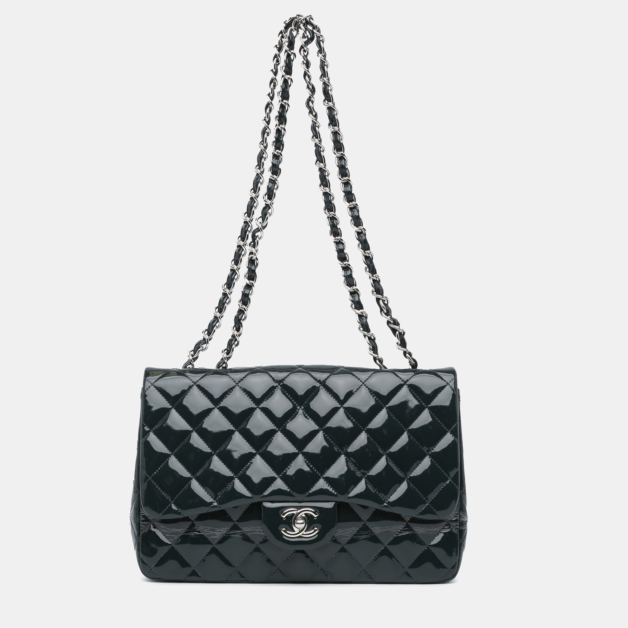 

Chanel Blue Jumbo Classic Patent Double Flap