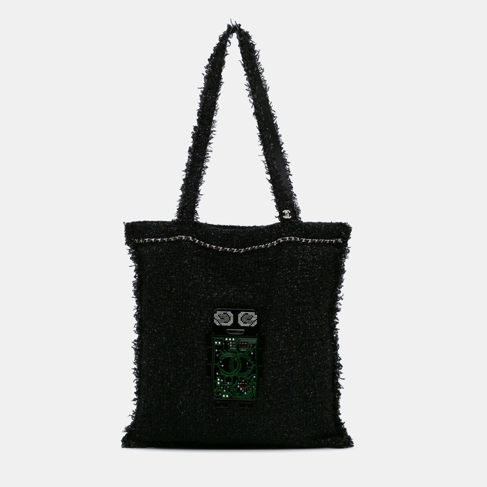 

Chanel Large Resin Embellished Tweed Robot Shopping Tote, Black