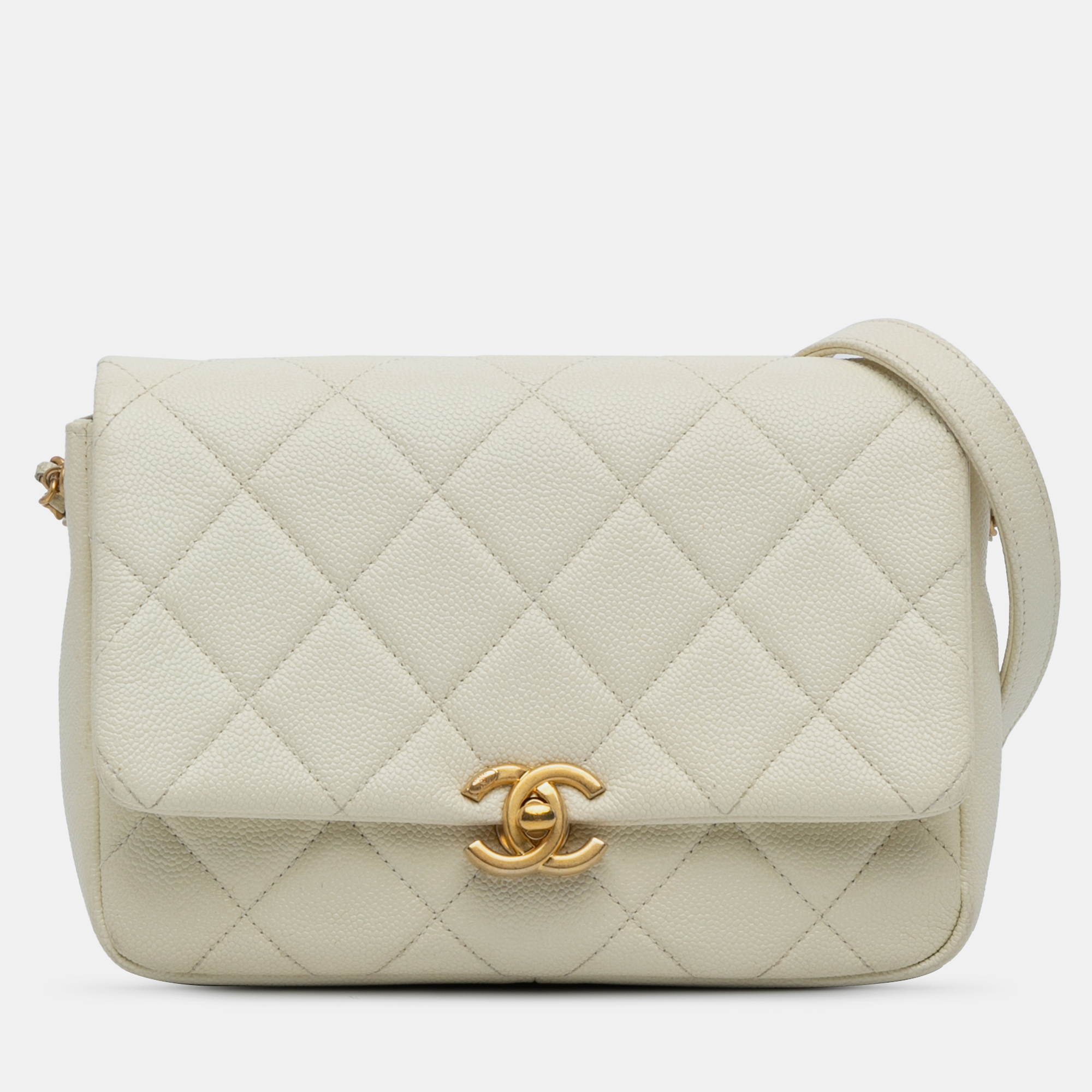 

Chanel White Small Quilted Caviar Chain Melody Flap