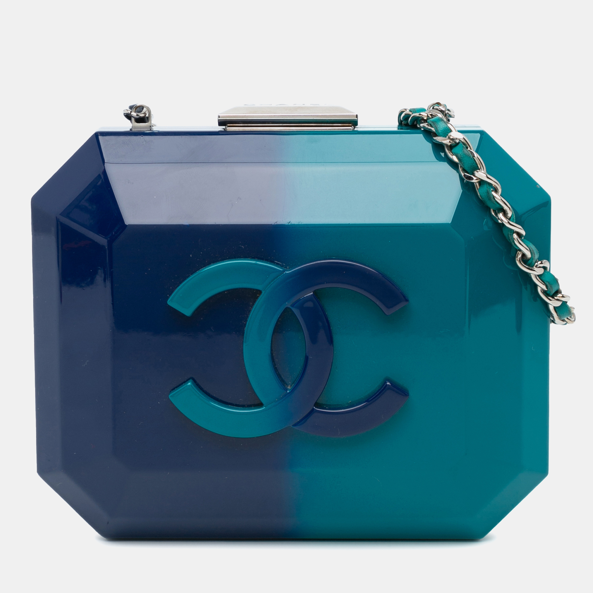 Pre-owned Chanel Blue Cc Ombre Acrylic Clutch On Chain