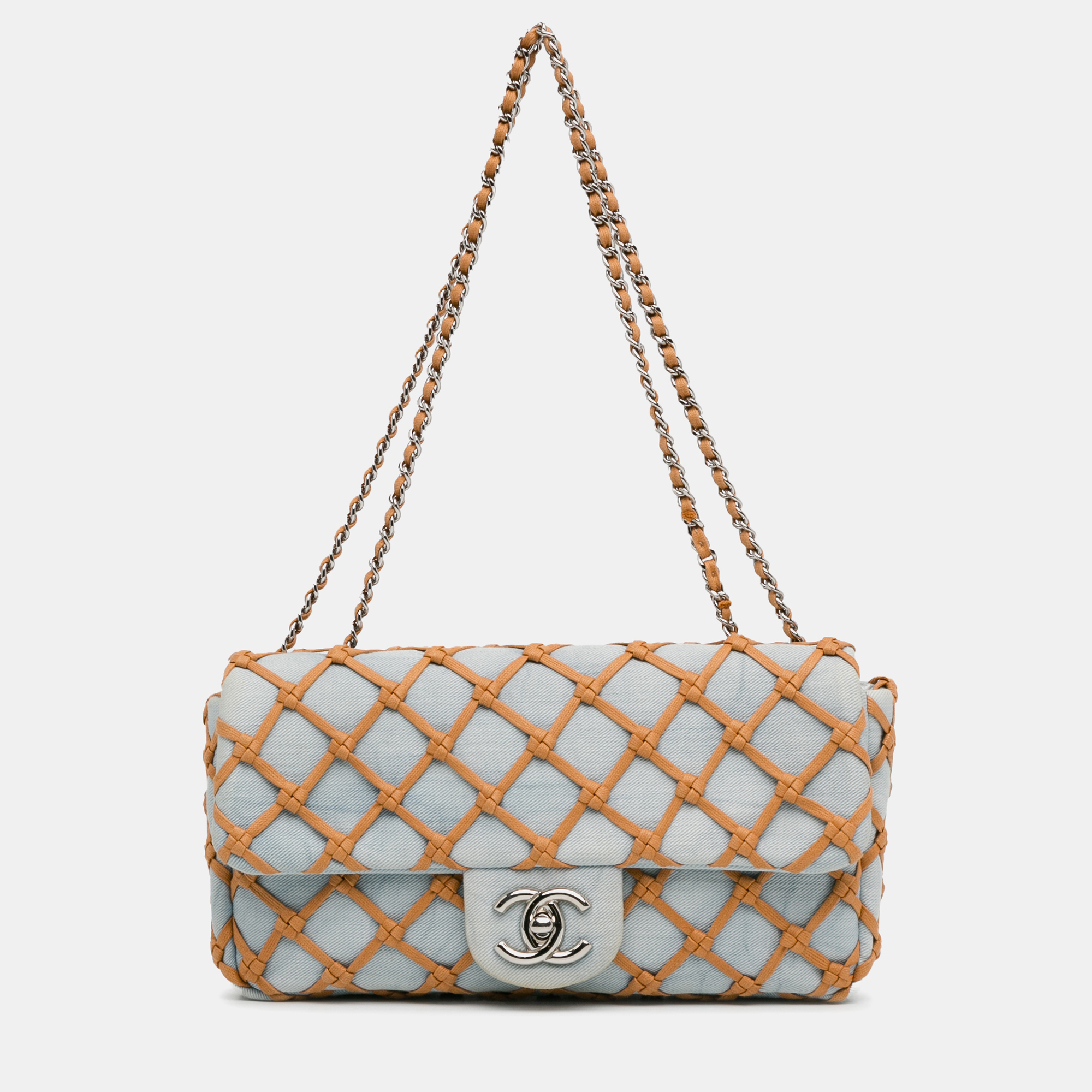 

Chanel Blue Brown Small Denim Canebiers Net Flap