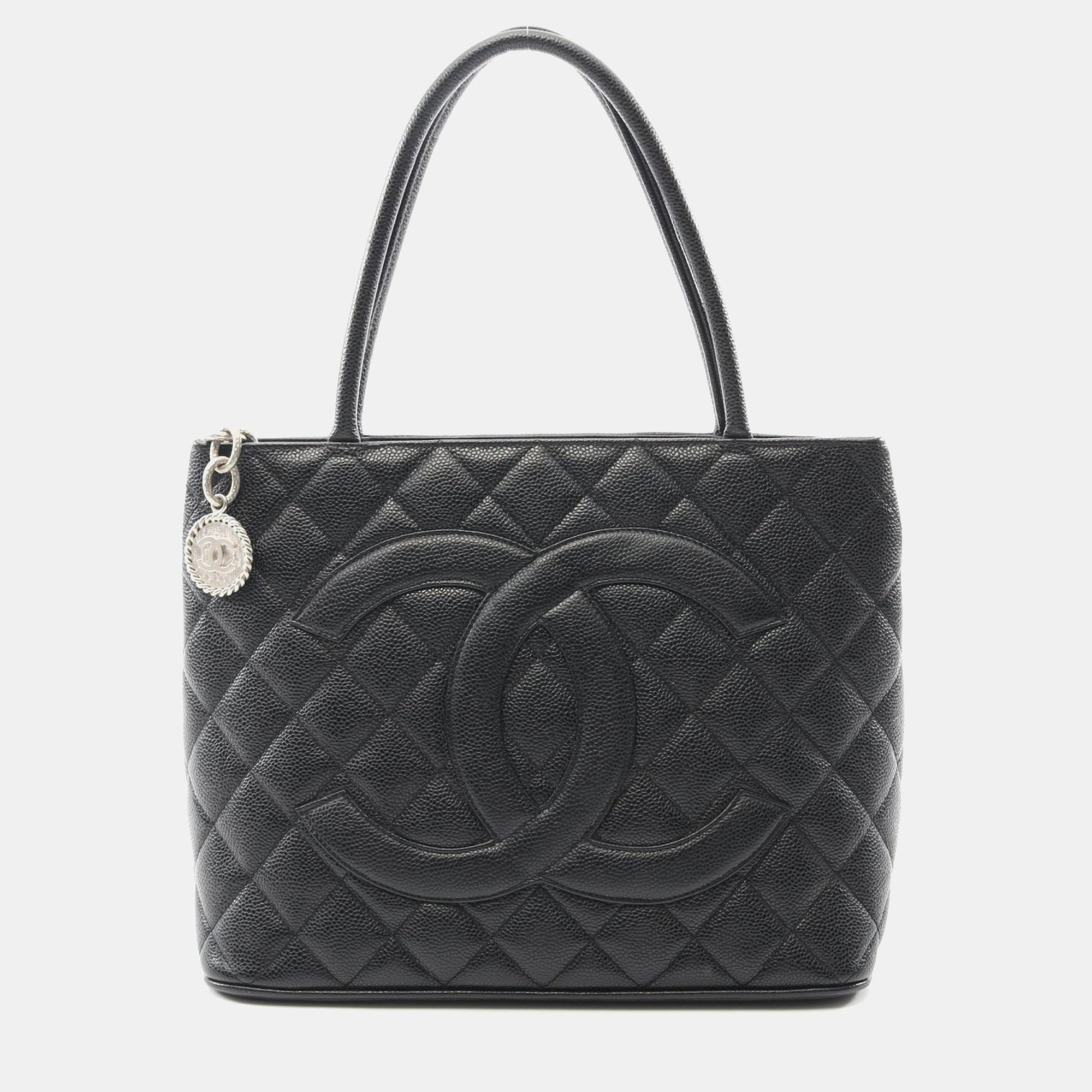 

Chanel Medallion Shoulder Tote Bag Calfskin Black Shw Coco Cc