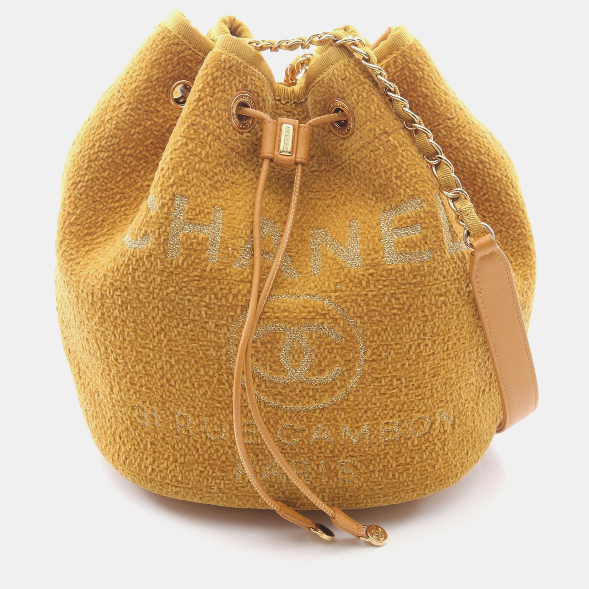

Chanel Deauville Brown Fabric and Leather Bowling Shoulder Bag, Yellow