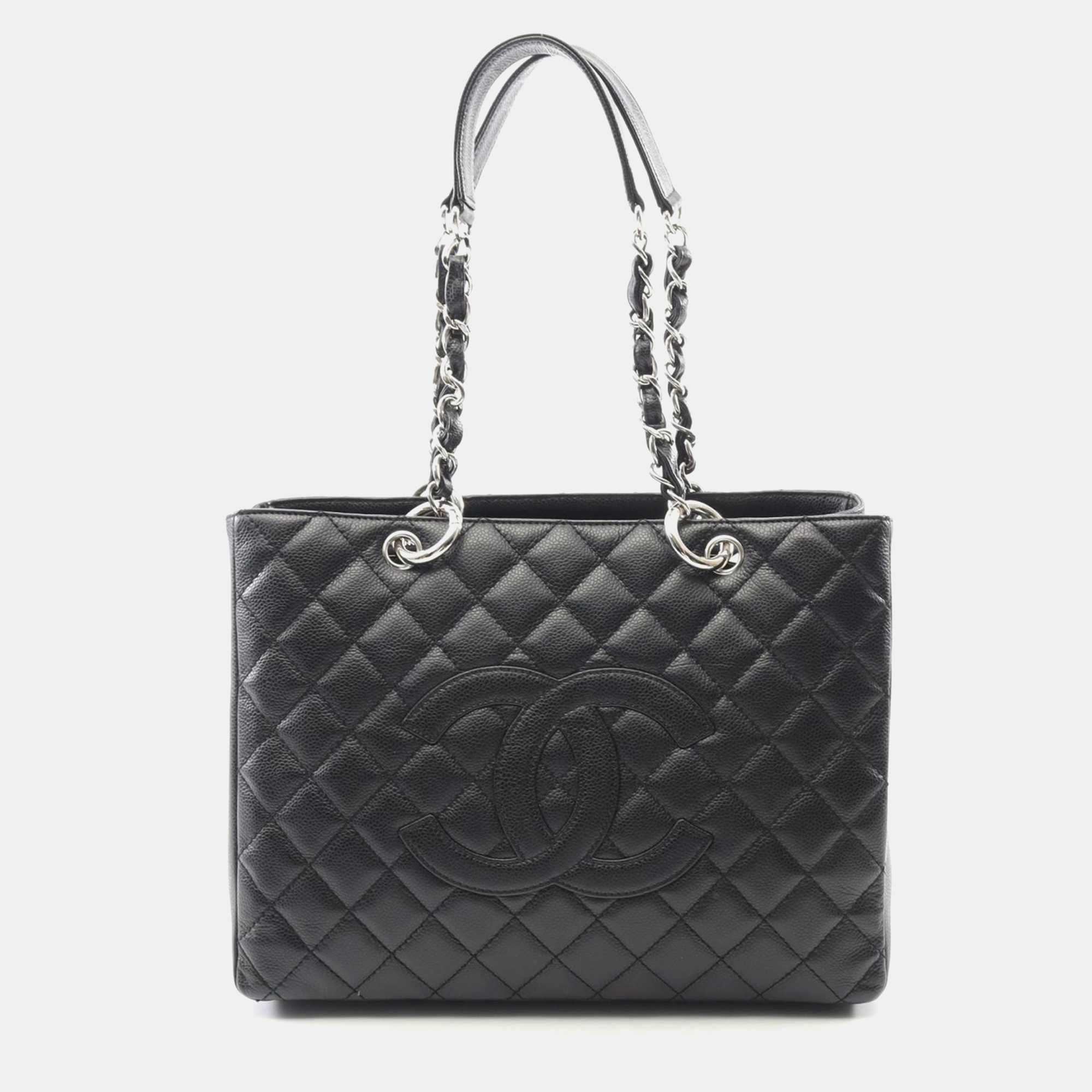 

Chanel Matelasse Grand Shopping Gst Chain Tote Bag Calfskin Bk Shw, Black