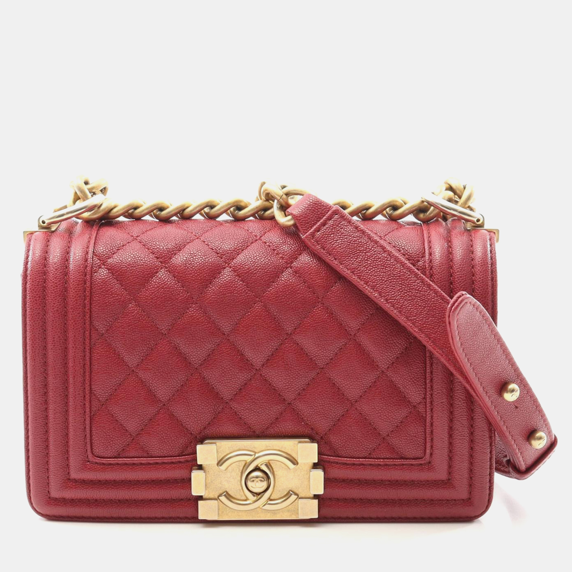 

Chanel Boy Small Bordeaux Calfskin Shoulder Bag, Red