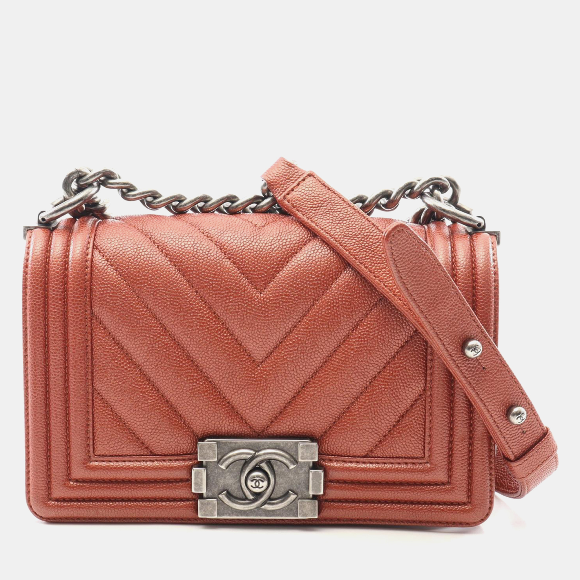 

Chanel Boy Small Brown Chevron Calfskin Shoulder Bag