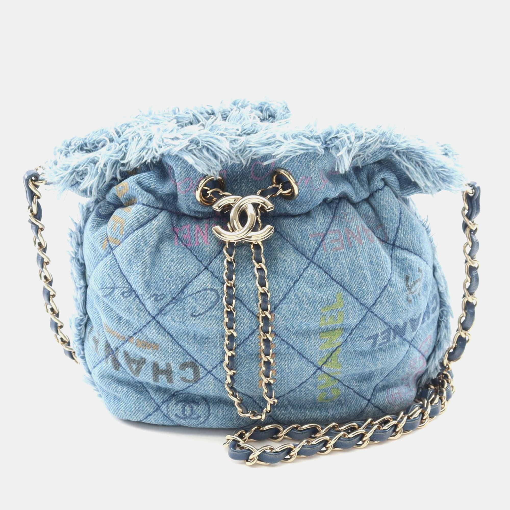 

Chanel Matelasse Small Bucket Crossbody Chain Shoulder Bag Denim Blue Ghw