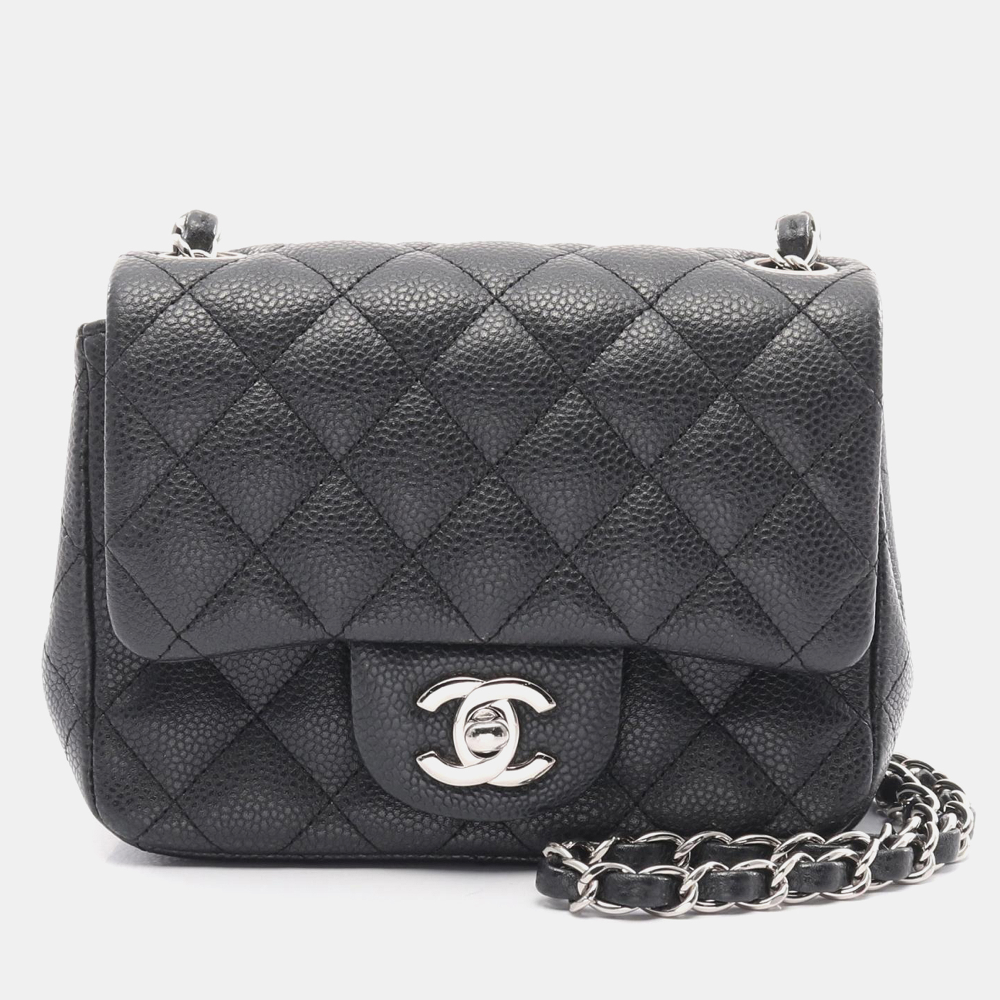 

Chanel Classic Square Mini Gray Calfskin Shoulder Bag, Black