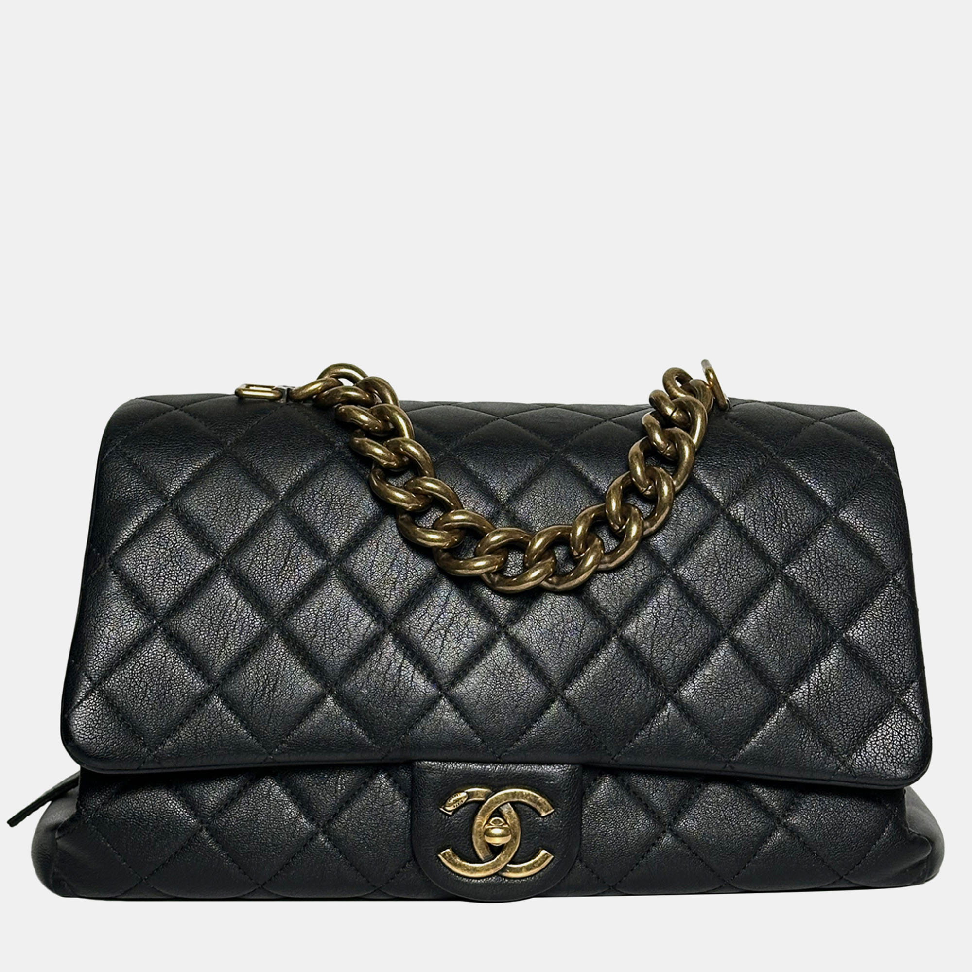 

Chanel Large Sheepskin Trapezio Flap Satchel in GHW, Black
