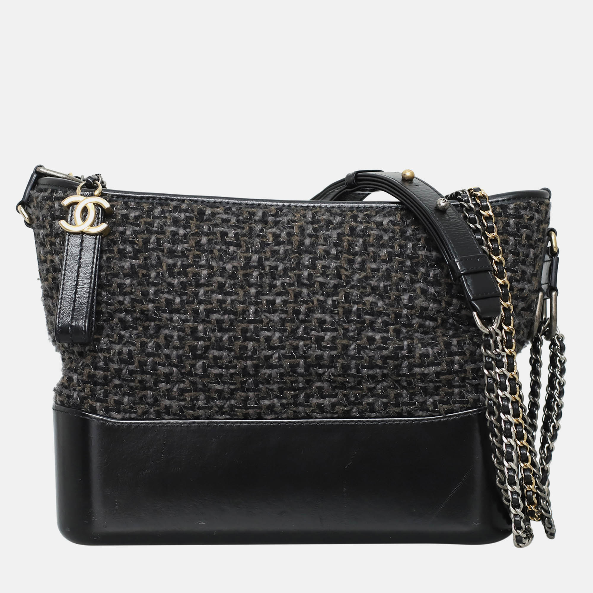 

Chanel Tweed Calfskin Medium Gabrielle Hobo Bag, Black
