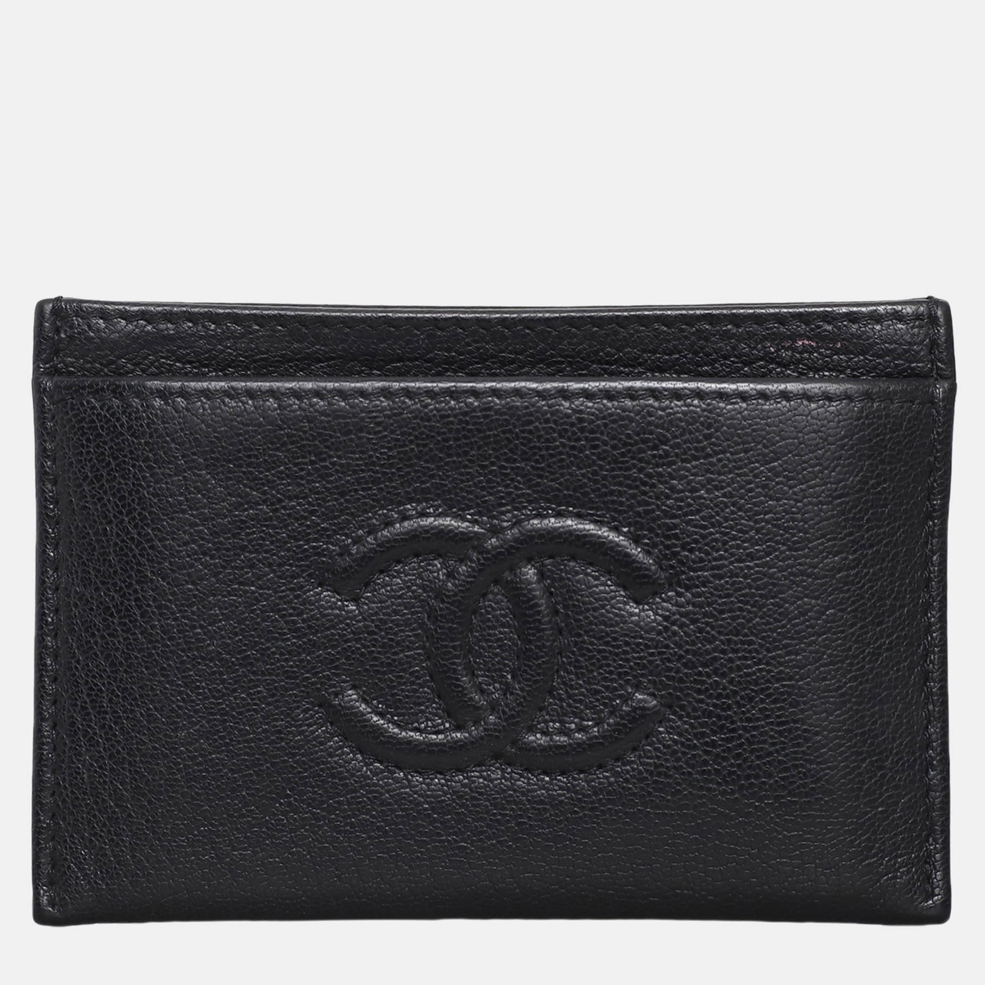 Pre-owned Chanel Embossed Cc Card Holder In Black