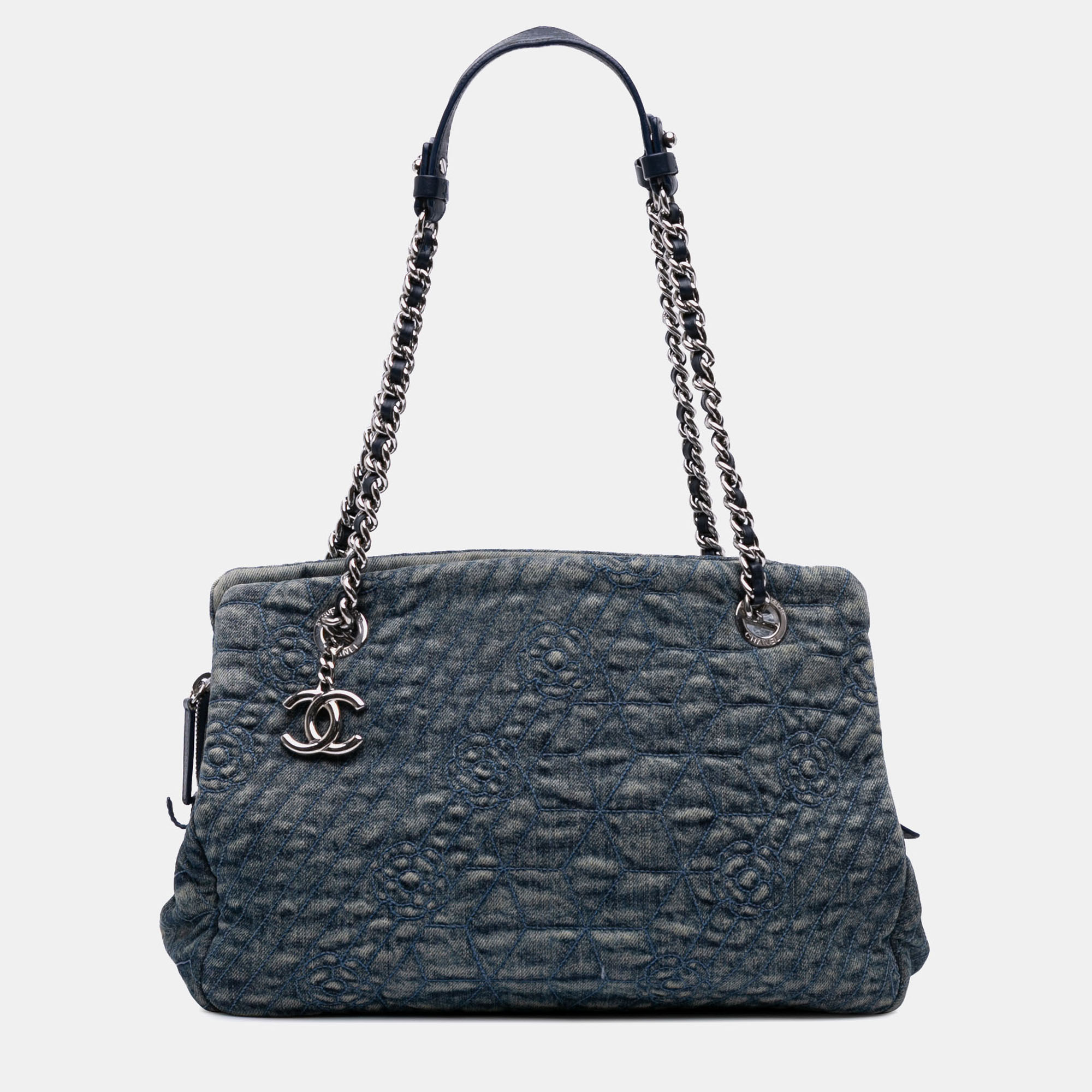 

Chanel Blue Denim Camellia Embroidered Shopping Tote