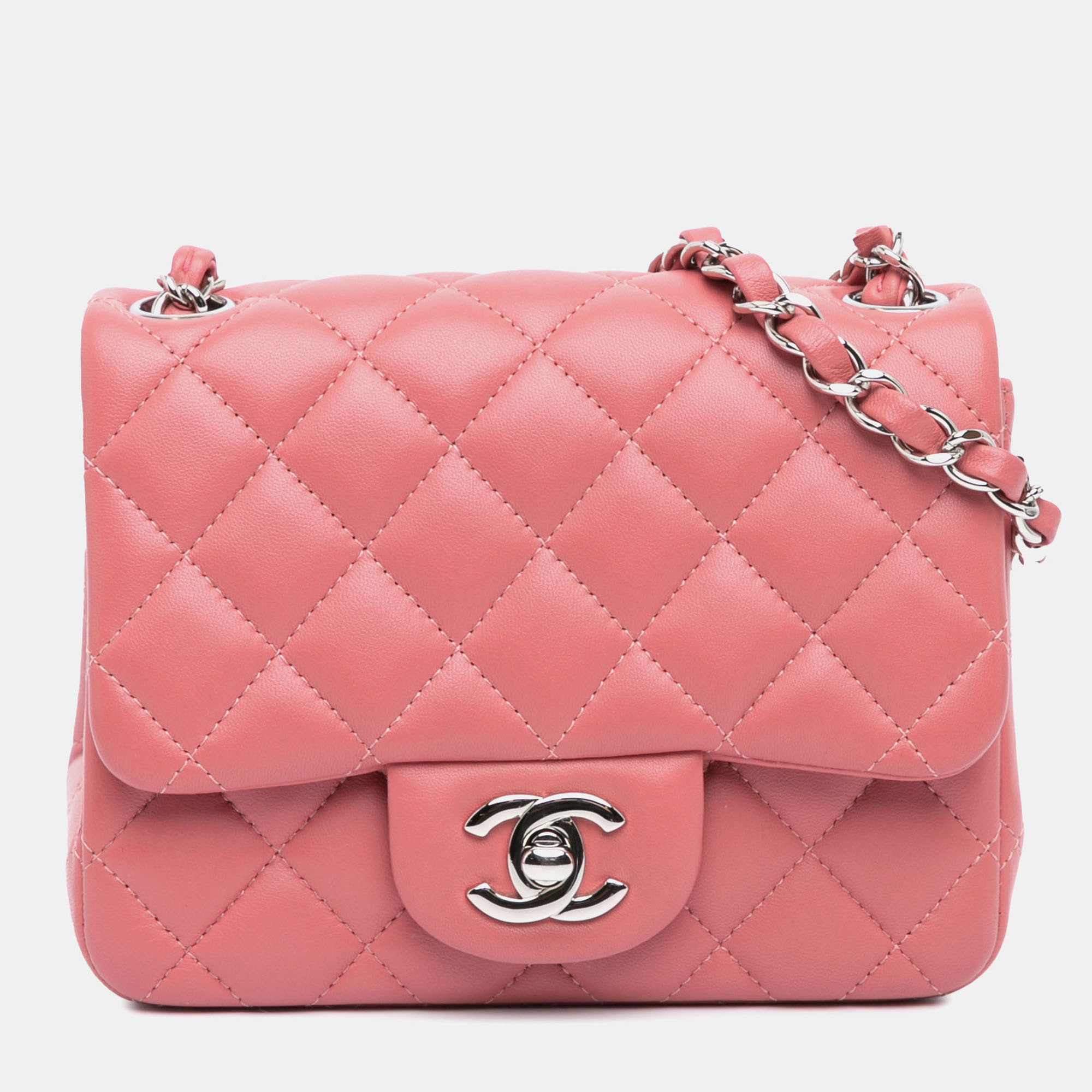 

Chanel Pink Mini Square Classic Lambskin Single Flap