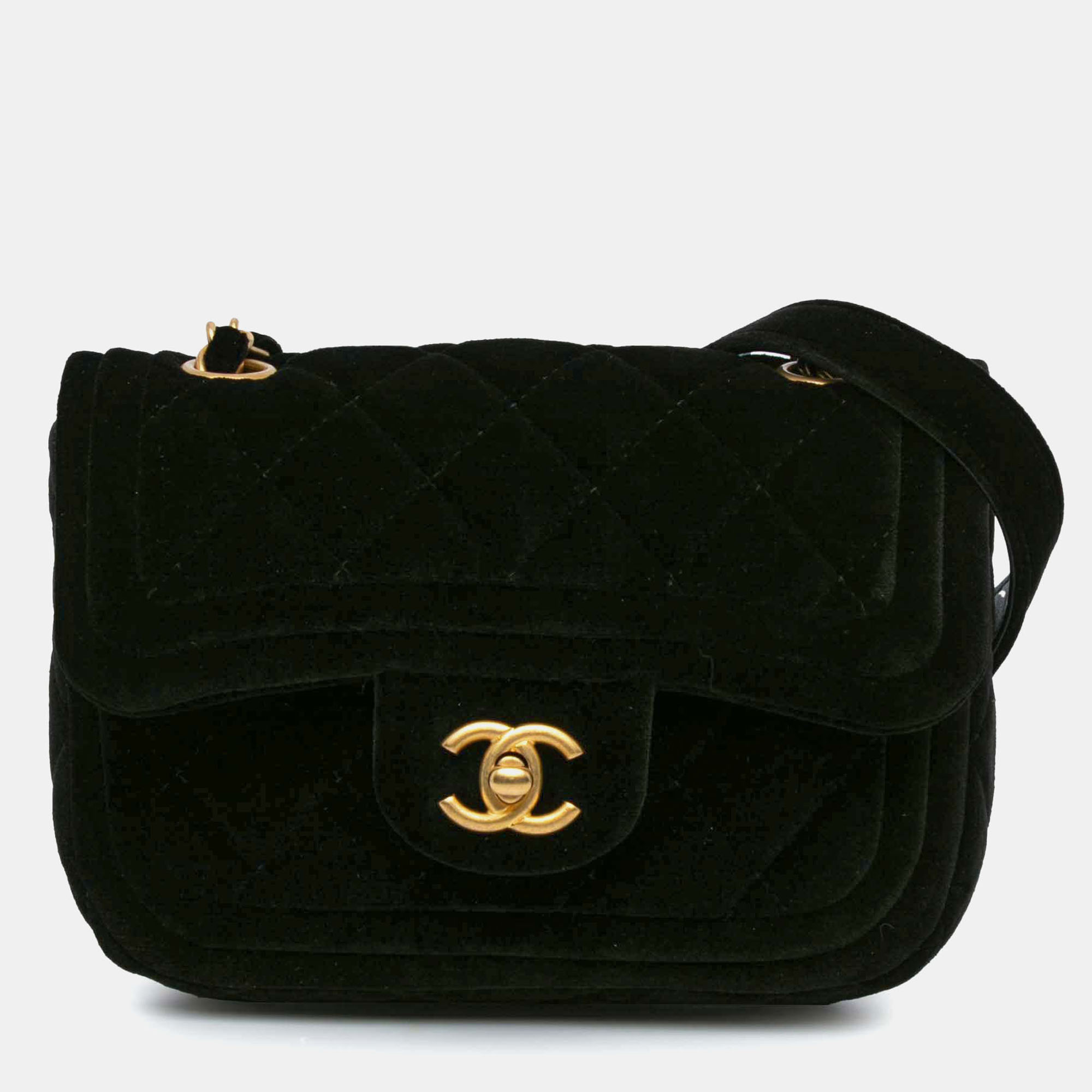 Pre-owned Chanel Black Mini Quilted Velvet Double Frame Flap