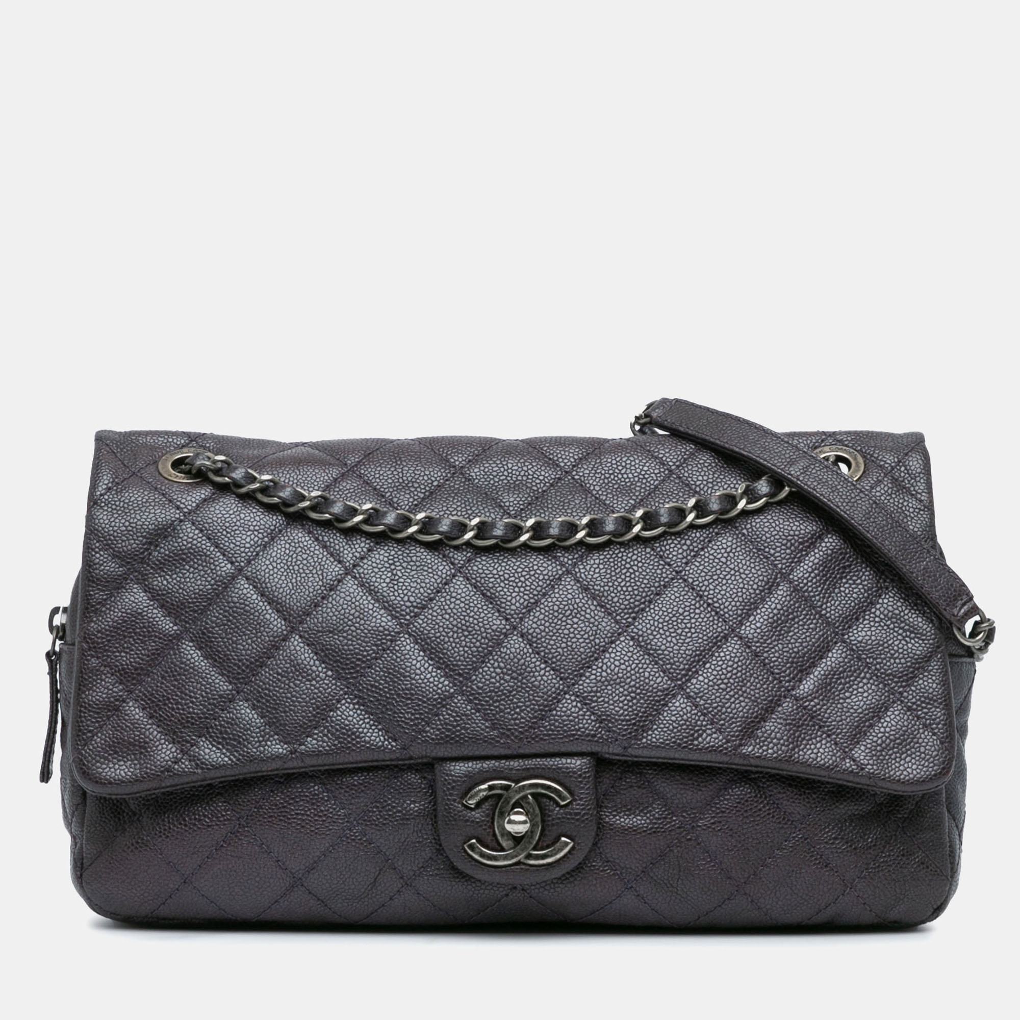 

Chanel Grey Jumbo Quilted Iridescent Caviar Easy Flap
