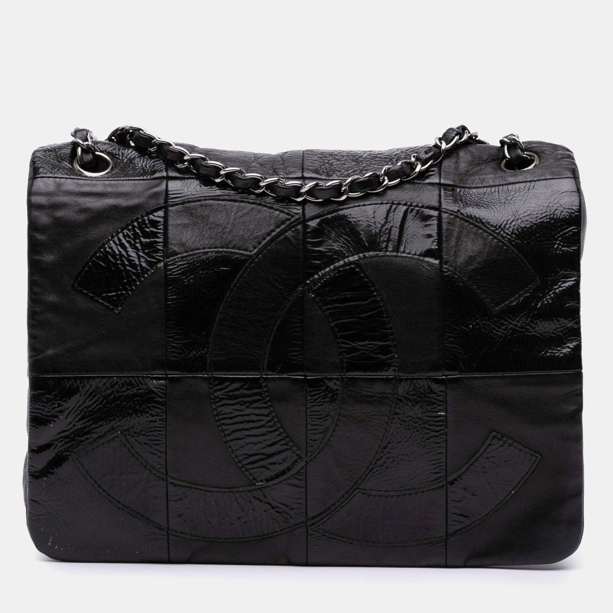 

Chanel Black Lambskin and Patent Patchwork Brooklyn Flap