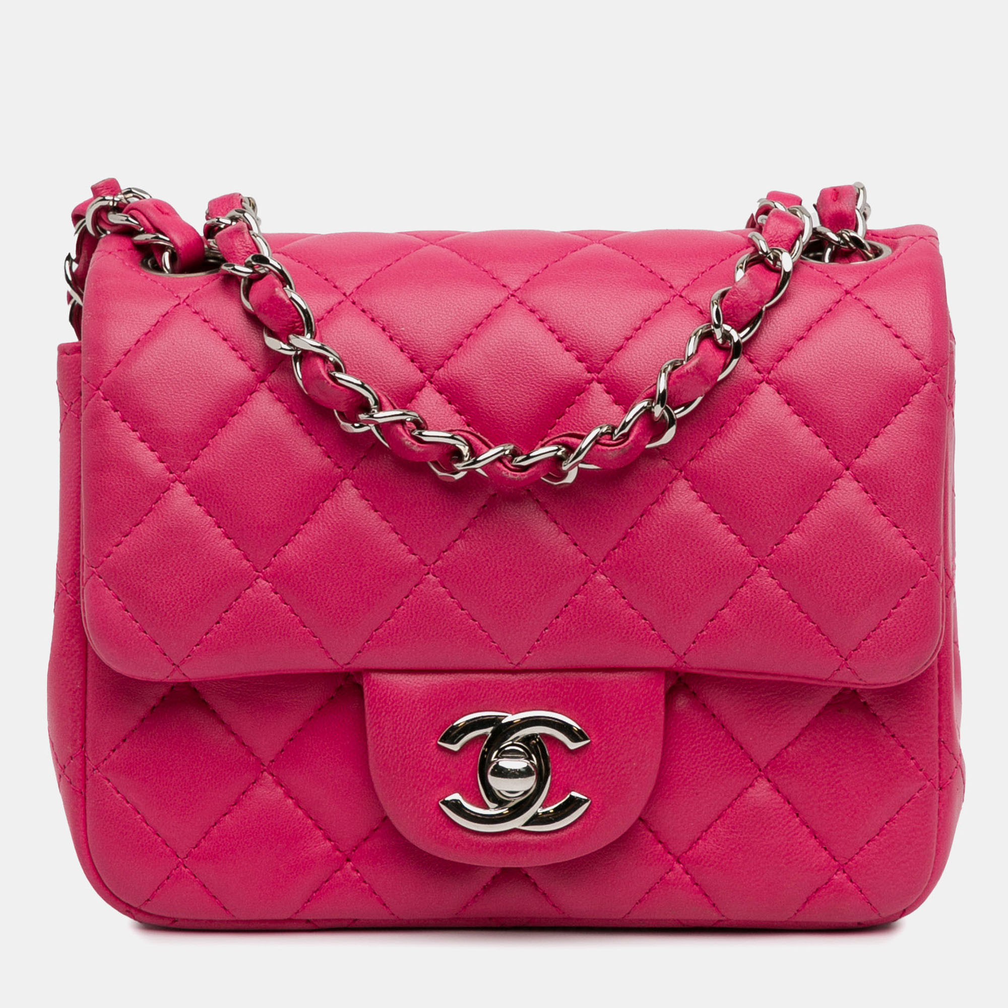 

Chanel Pink Mini Square Classic Lambskin Single Flap Bag