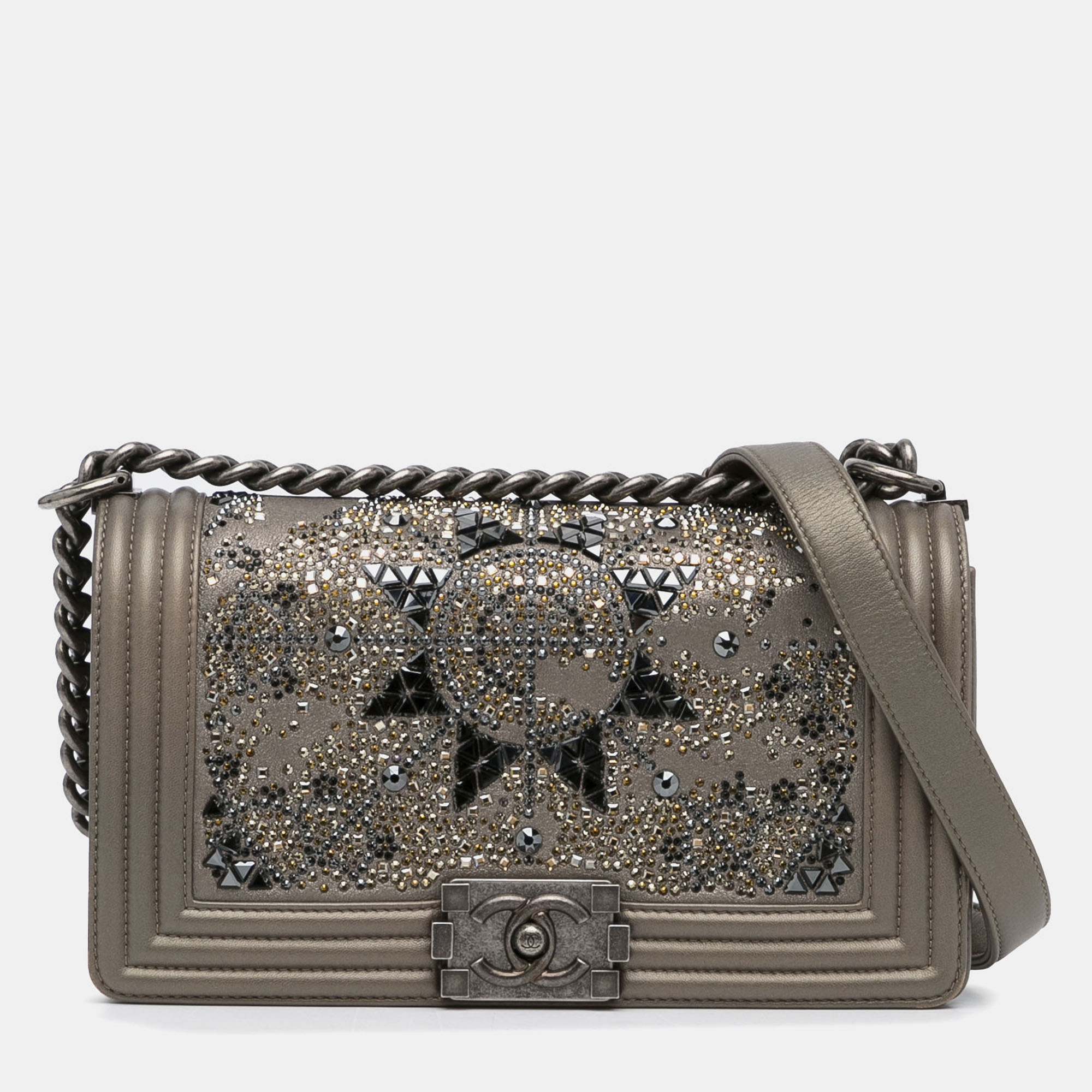 

Chanel Brown Medium Crystal Embellished Goatskin Boy Bag