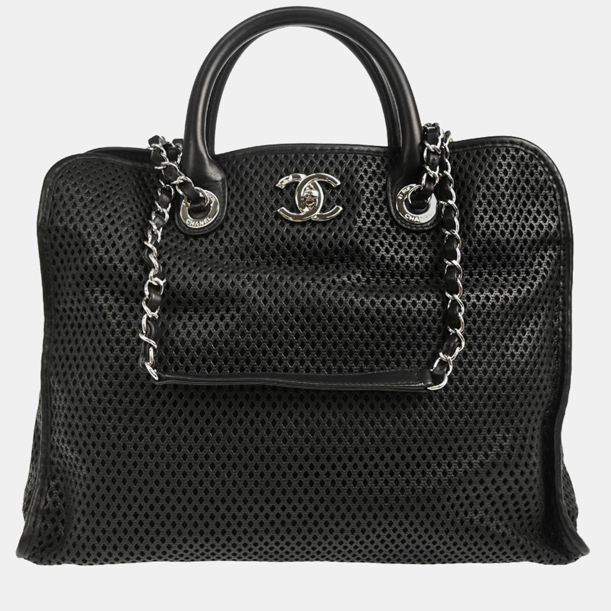 

Chanel French Riviera Black Perforated Calfskin Top Handle Bag