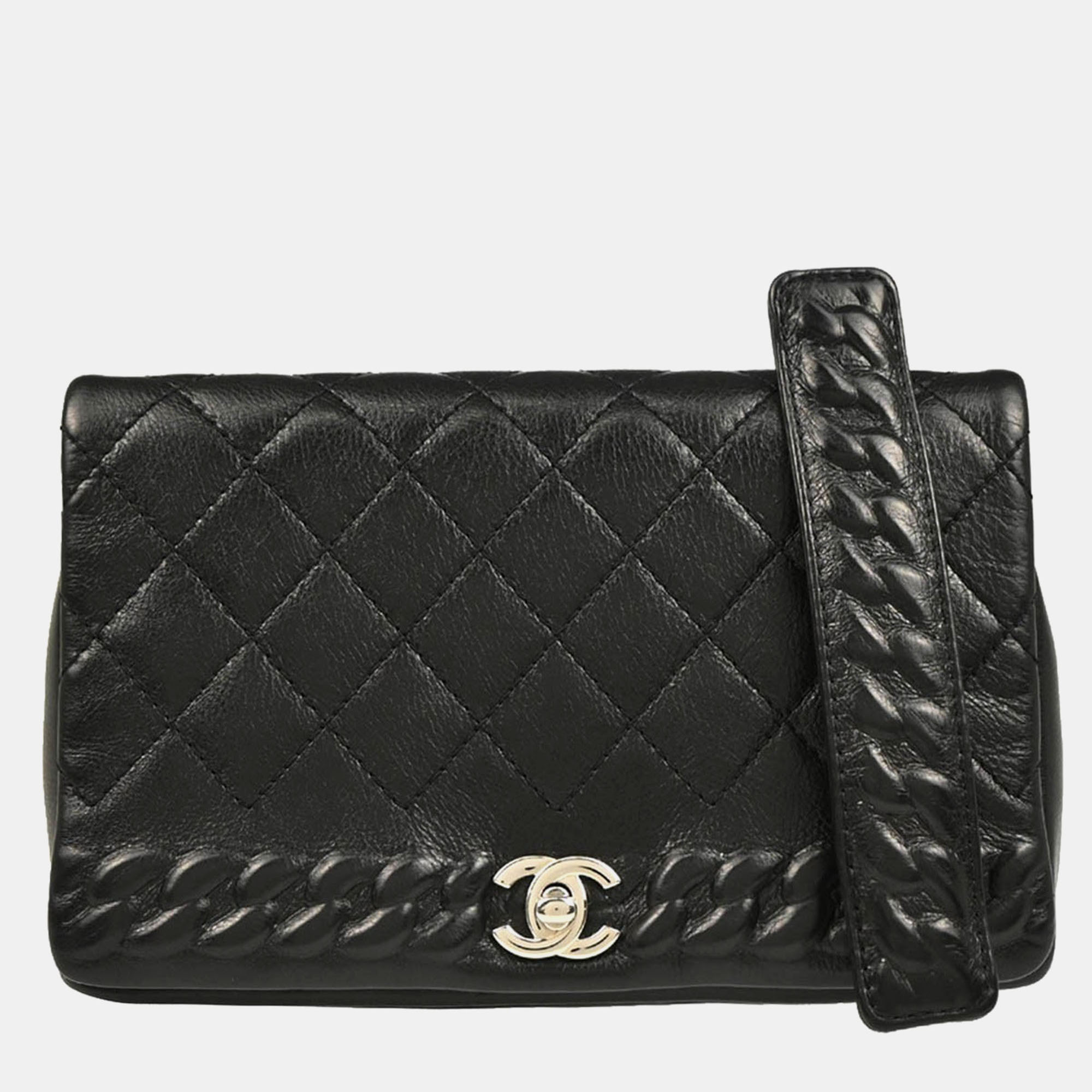 

Chanel Turnlock Full Flap Small Black Embossed Calfskin Shoulder Bag
