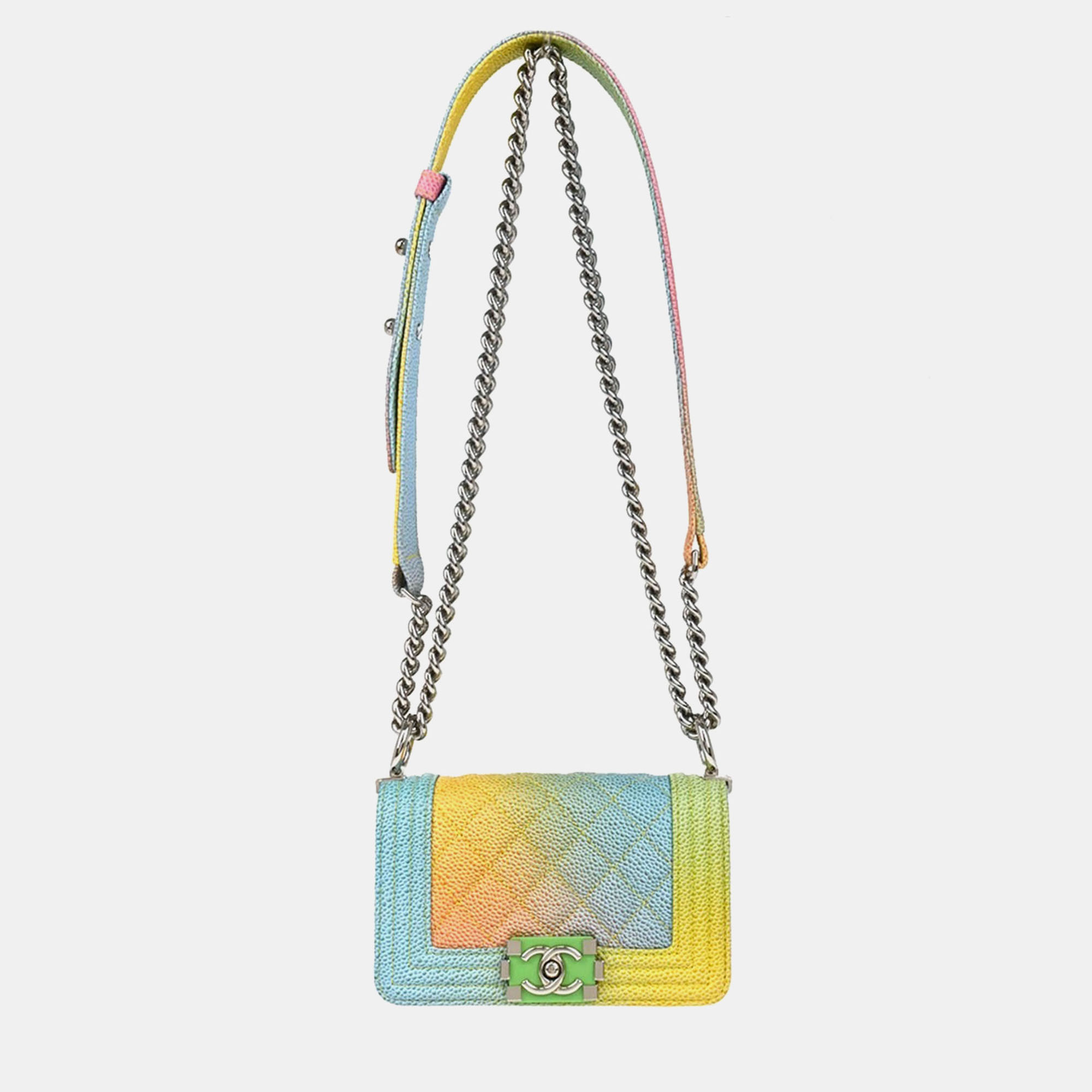 

Chanel Boy Mini Multicolor Pastel Leather Shoulder Bag, Beige