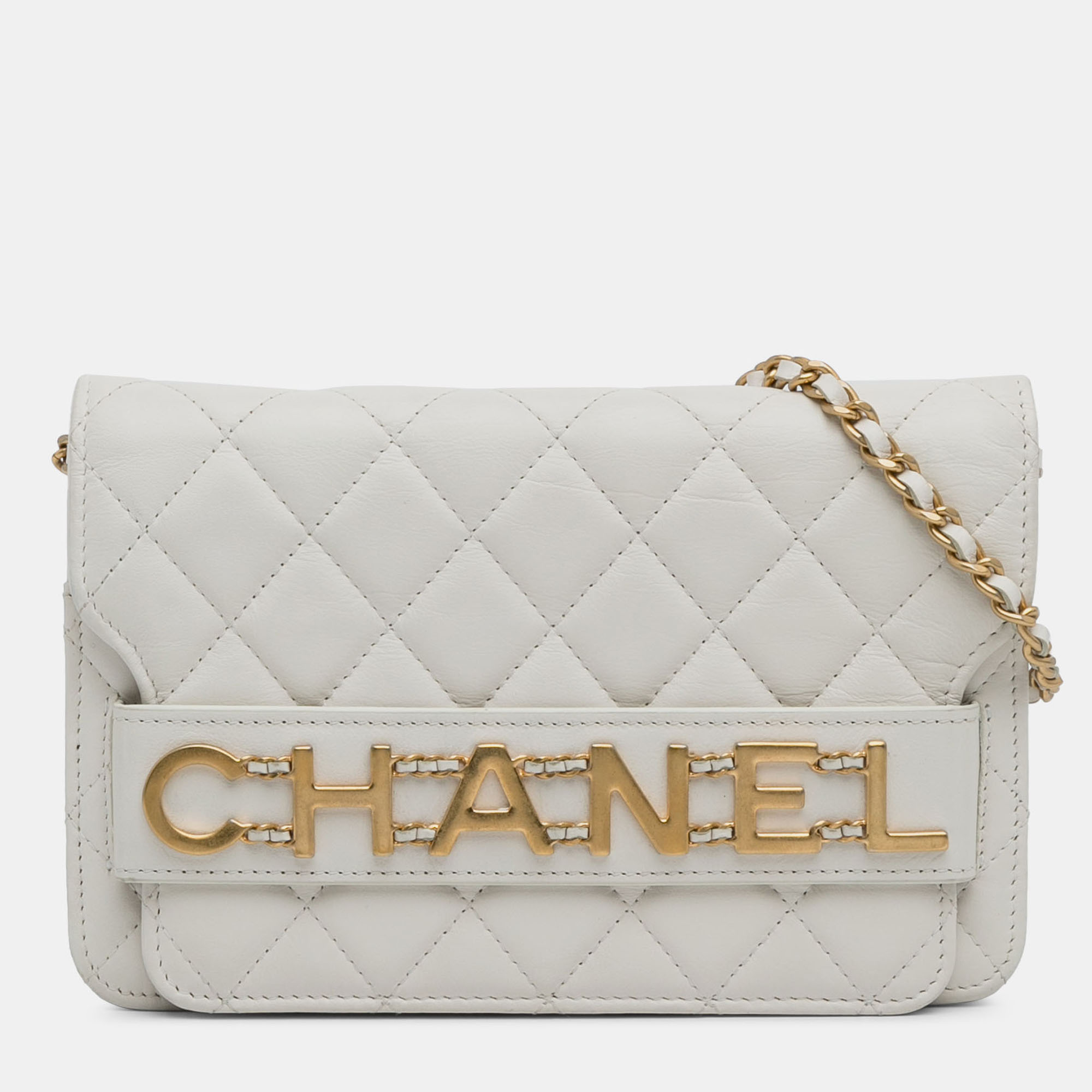 Pre-owned Chanel White Enchained Flap Wallet On Chain