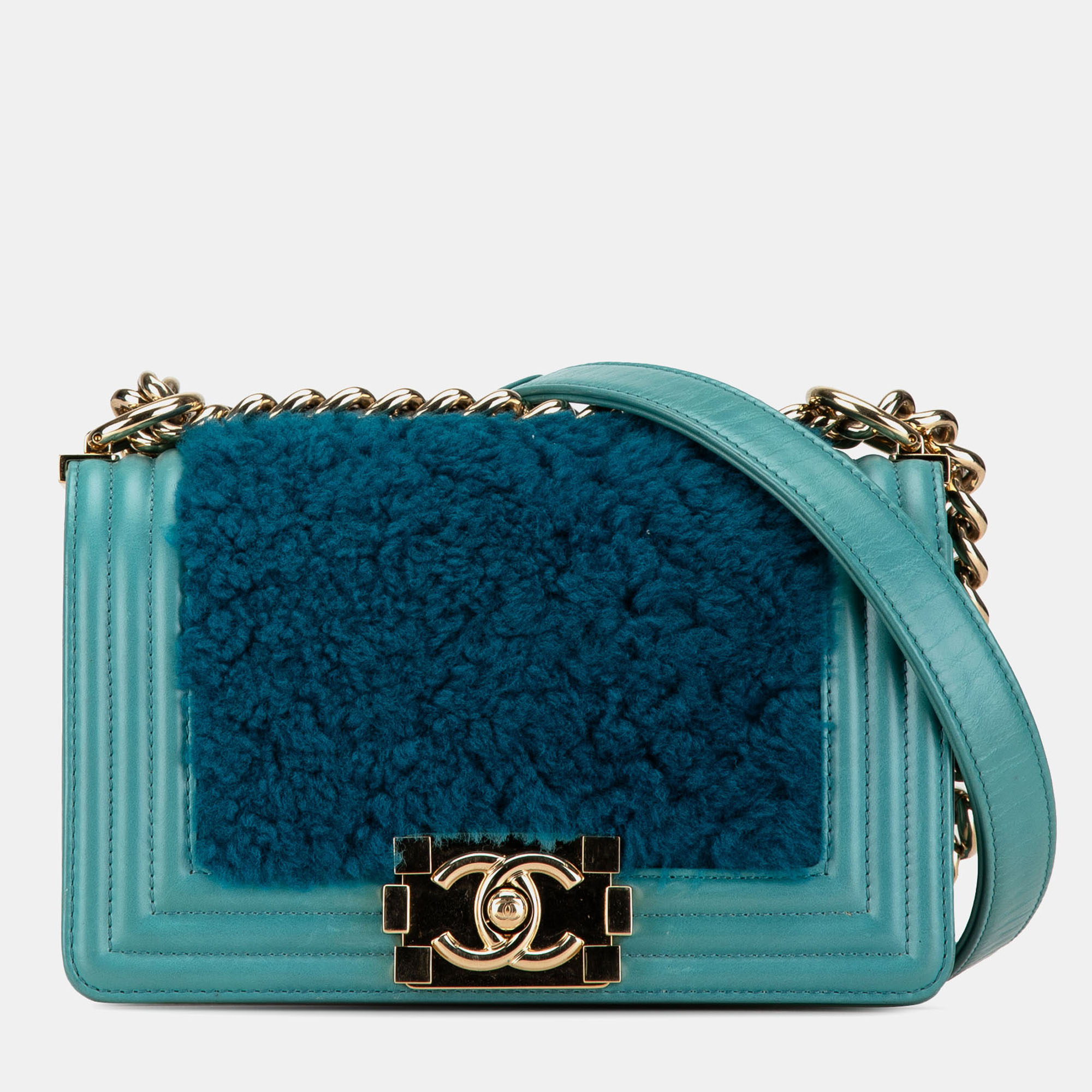 

Chanel Blue Small Shearling Boy Flap
