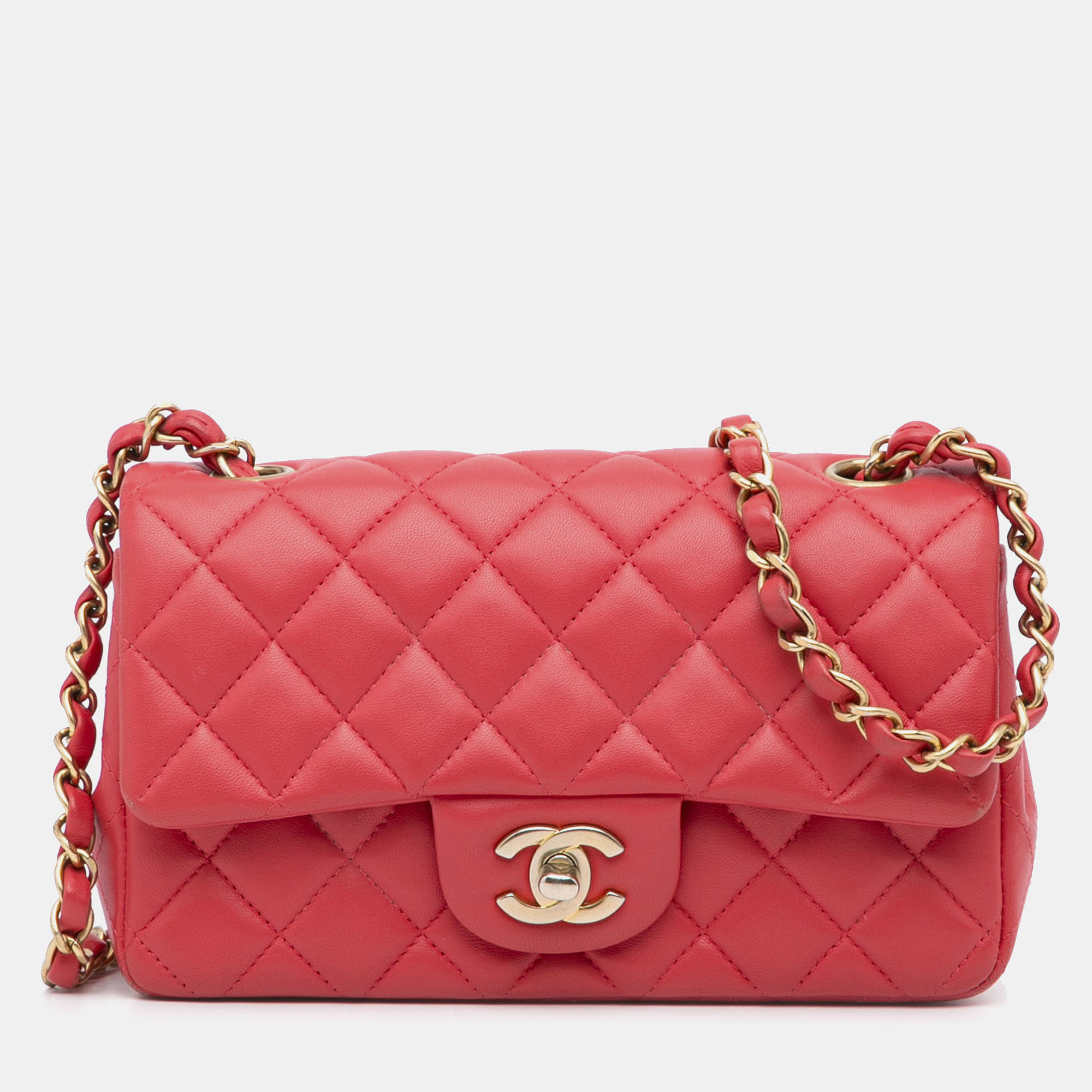 

Chanel Red Mini Rectangular Classic Lambskin Single Flap