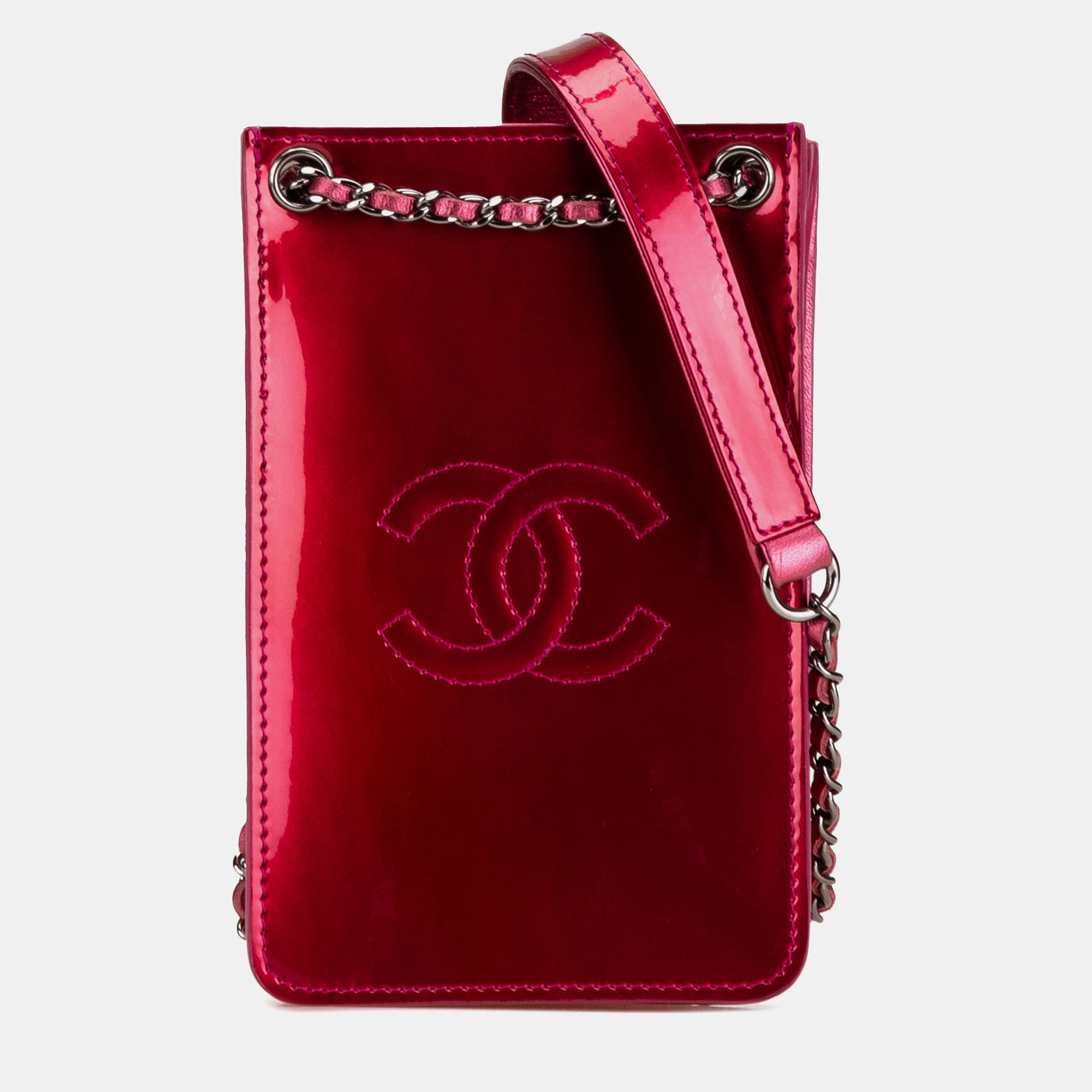 

Chanel Pink CC Patent Phone Holder Crossbody