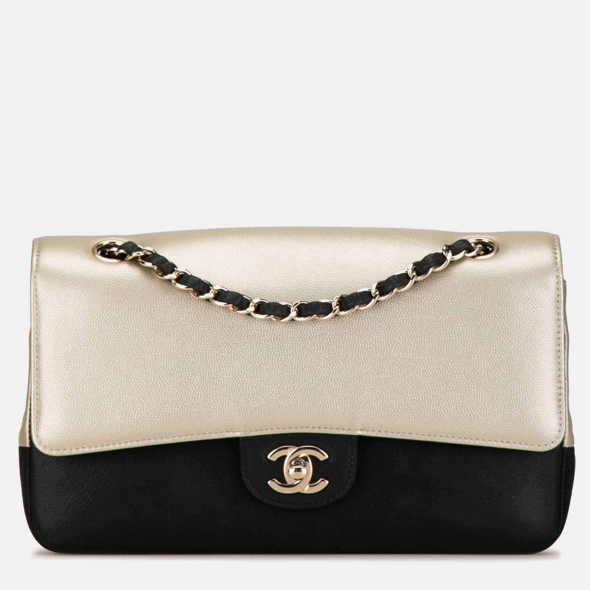 

Chanel Silver Medium Classic Bicolor Caviar Double Flap