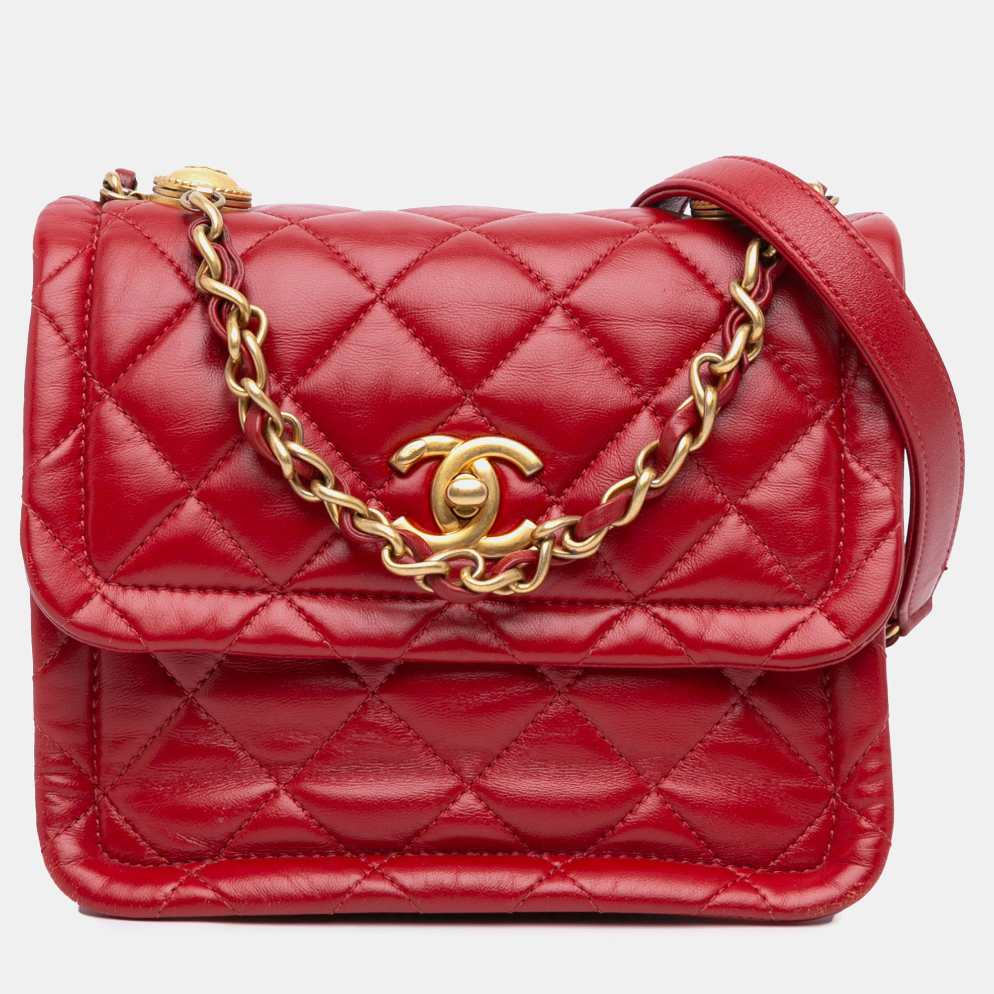 

Chanel Red Mini Quilted Lambskin Soft Square Flap