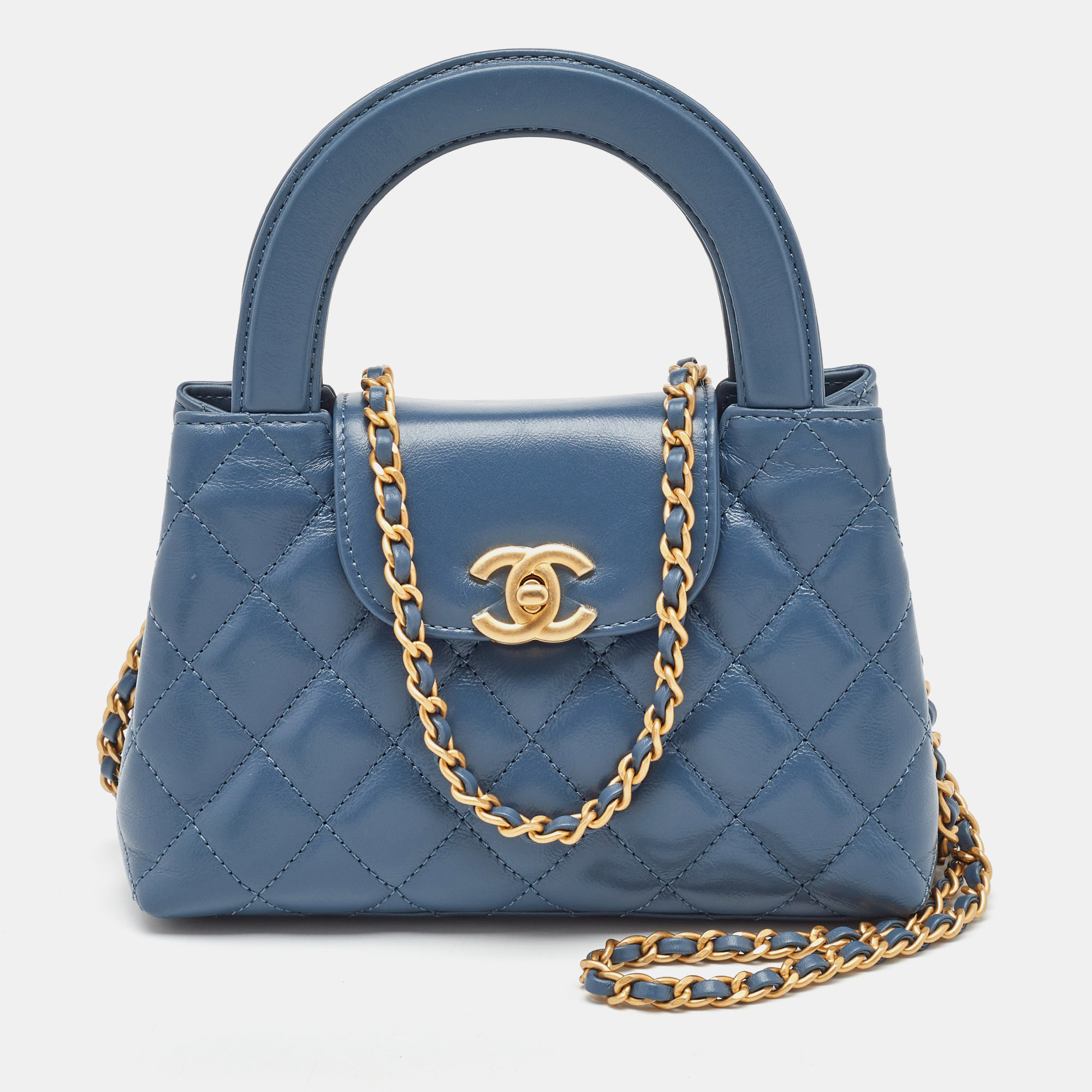 

Chanel Blue Quilted Leather Kelly Mini Shopping Bag
