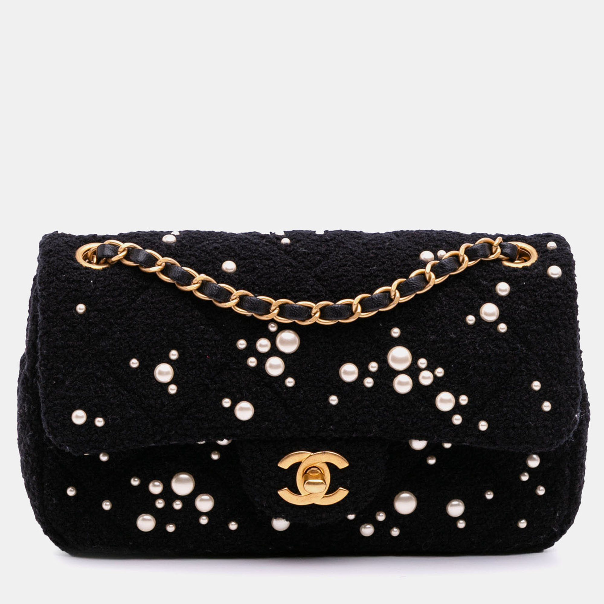 

Chanel Black Small Tweed Pearl Cosmos Flap Bag