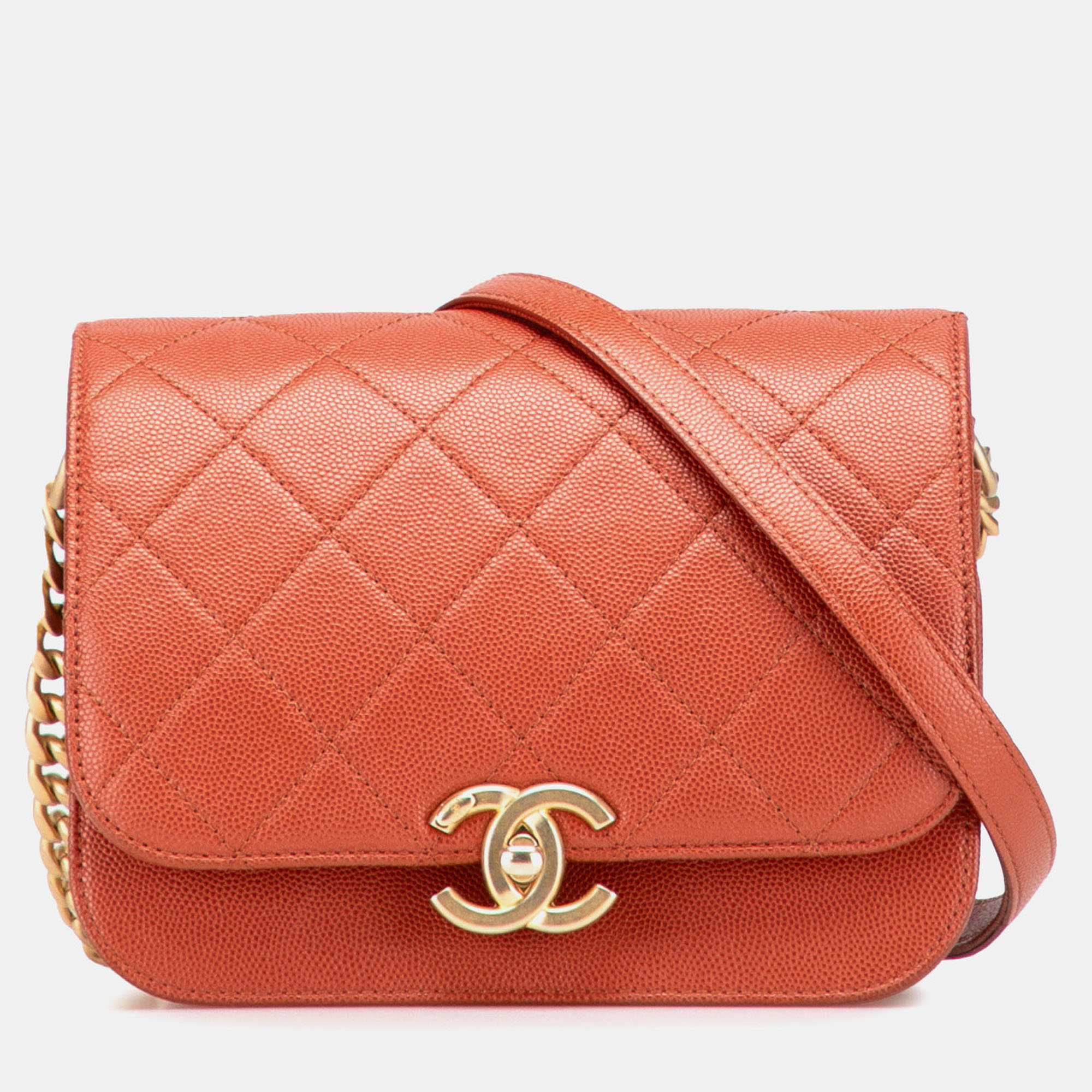 

Chanel Red Mini CC Quilted Caviar Messenger Single Flap