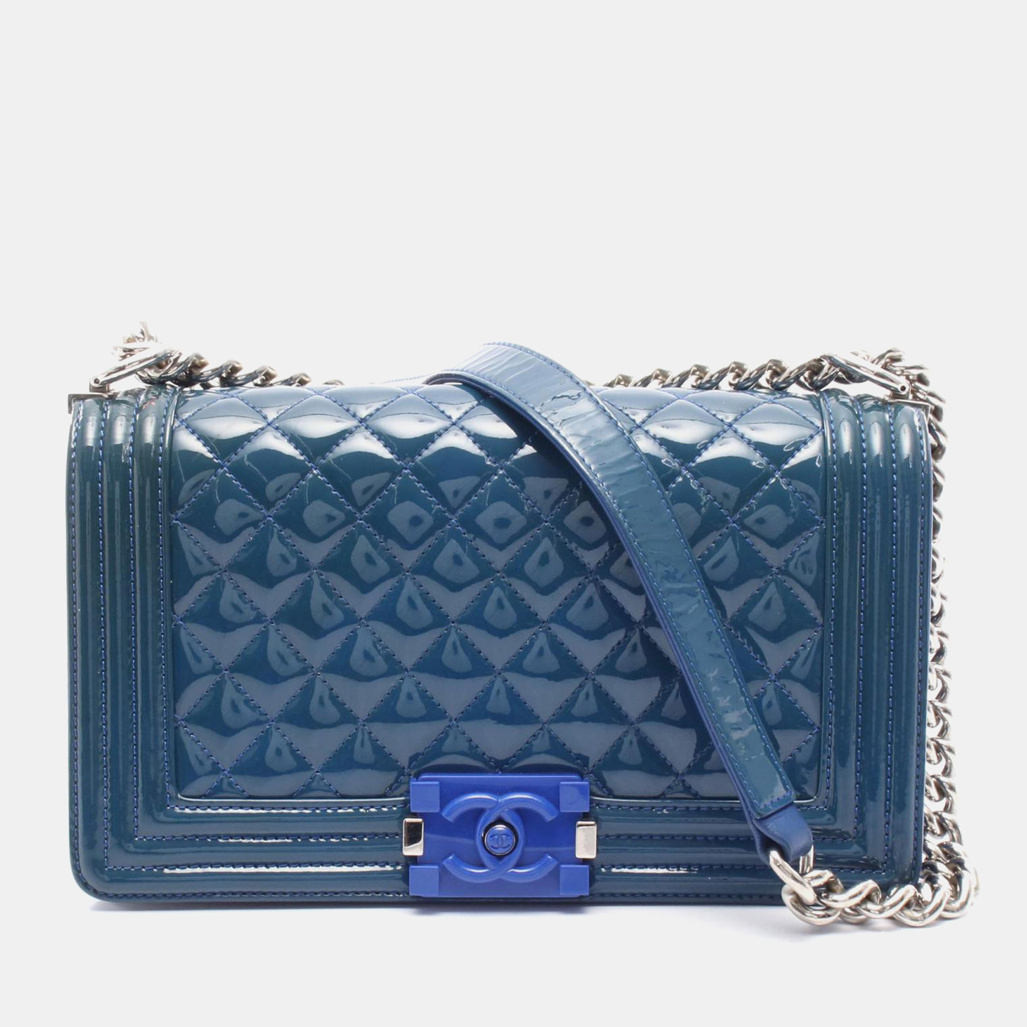 

Chanel Blue Old Medium Quilted Patent Acrylic Boy Flap