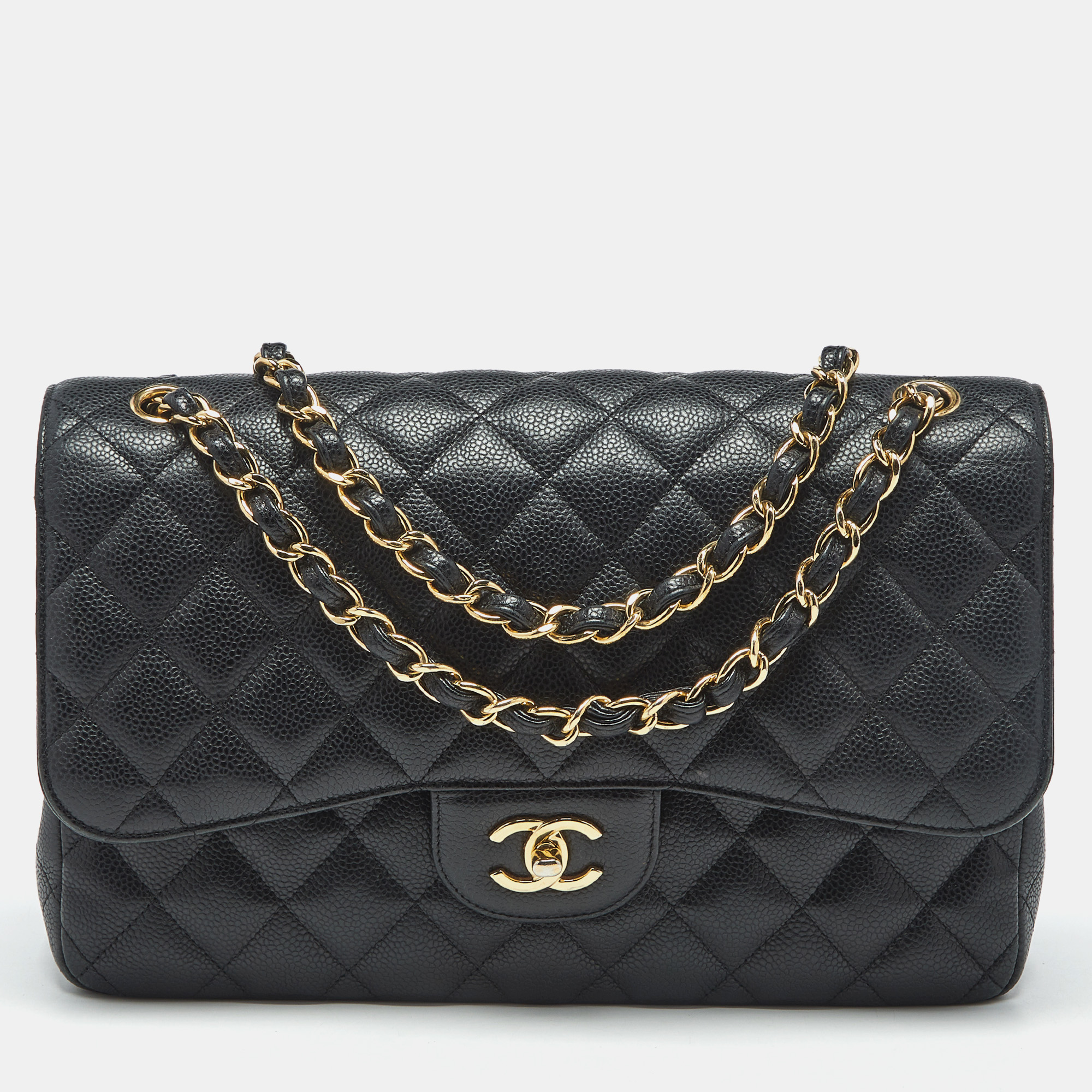

Chanel Black Quilted Caviar Leather Jumbo Classic Double Flap Bag