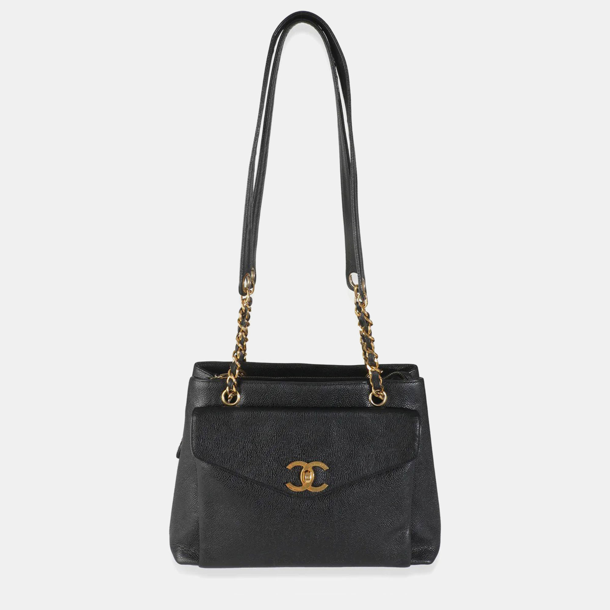 

Chanel Vintage 24k Black Front Pocket Shoulder Bag