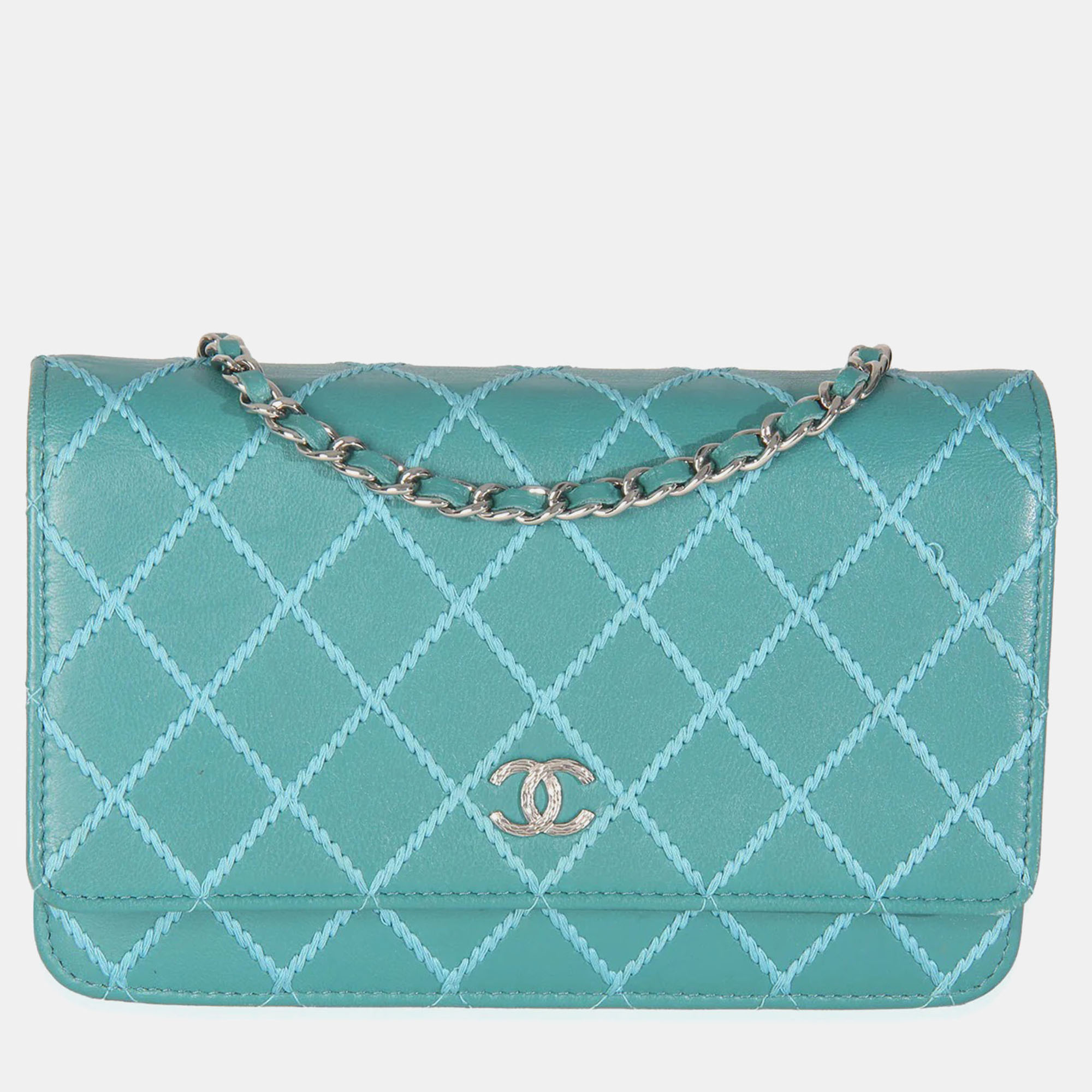 

Chanel Teal Stitched Calfskin Wallet On Chain, Blue