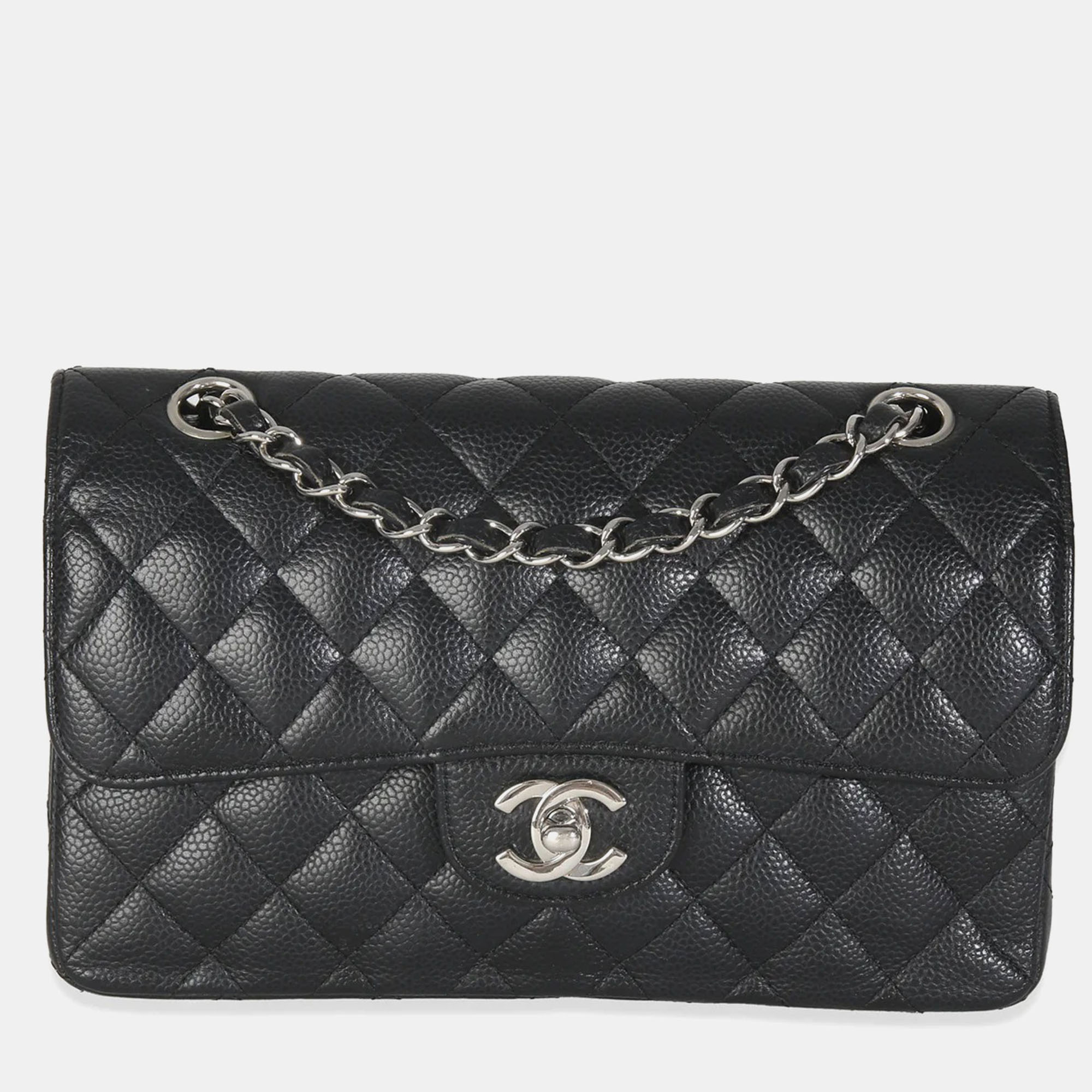 

Chanel Black Quilted Caviar Small Classic Double Flap HandBag
