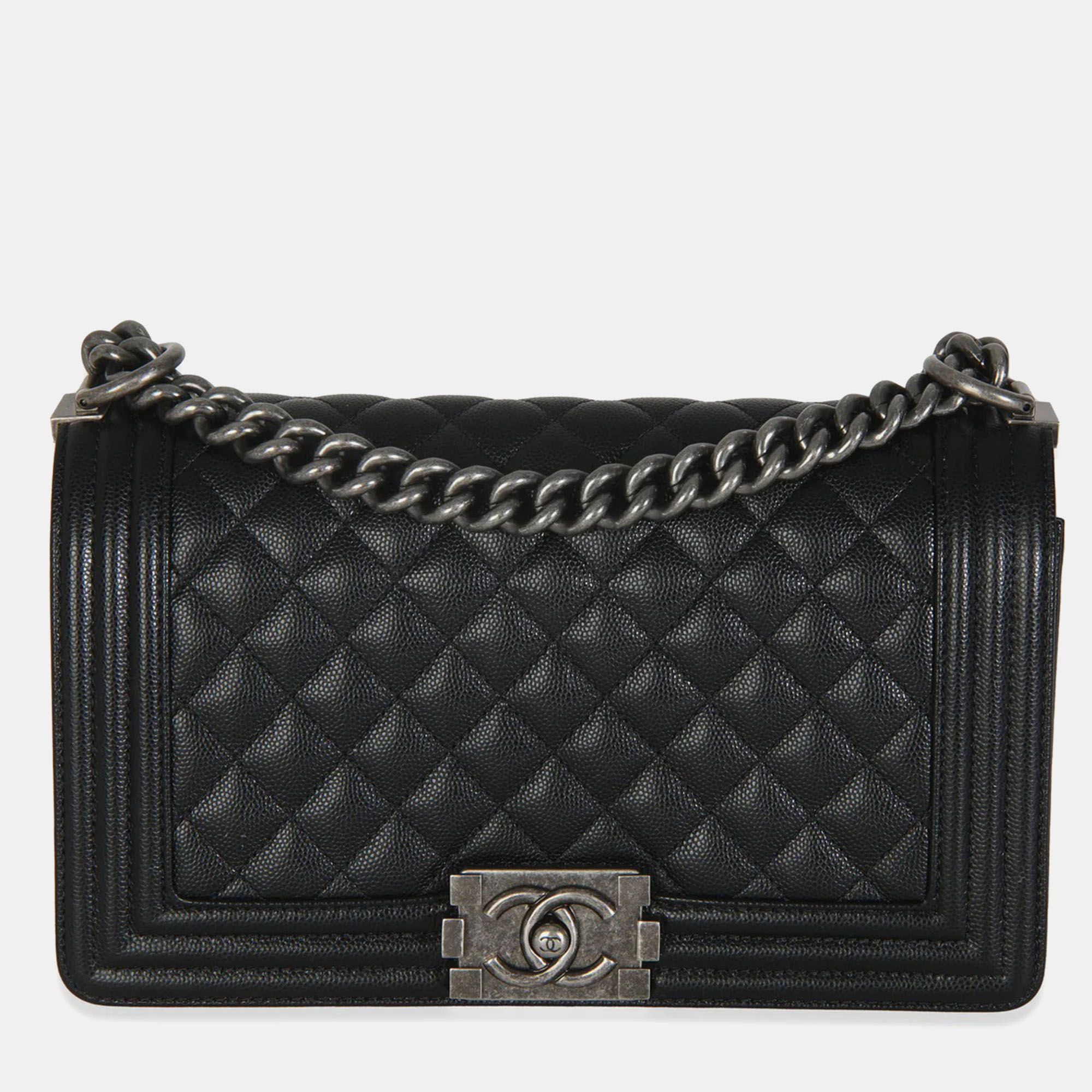 

Chanel Black Quilted Caviar Medium Boy Handbag