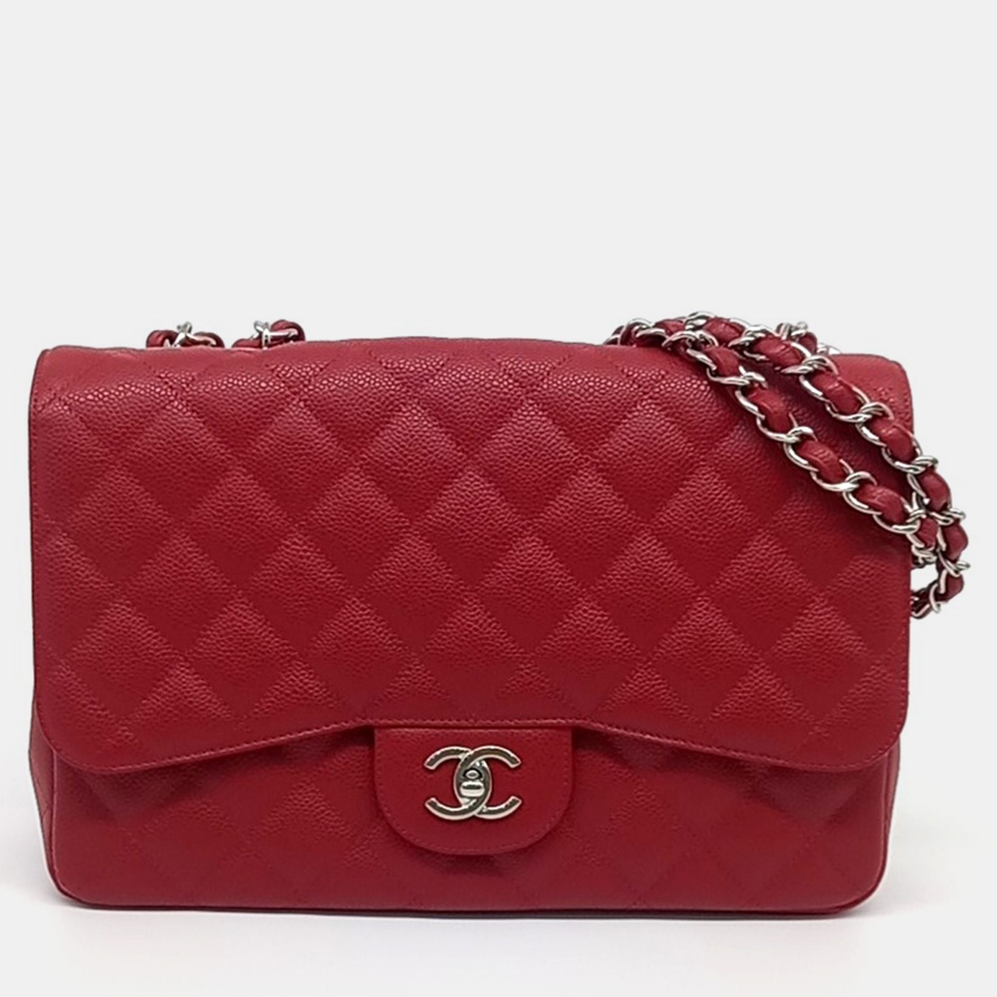 

Chanel Red Leather Caviar Classic Jumbo