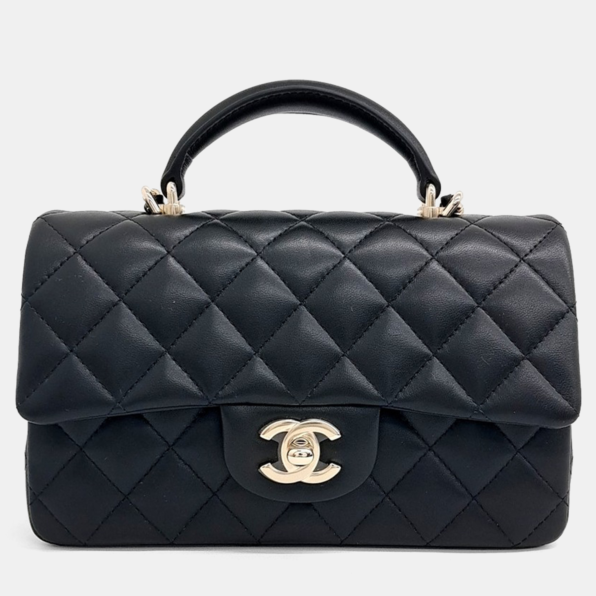 

Chanel Black Leather Lambskin Top Handle New Mini Crossbody Bag