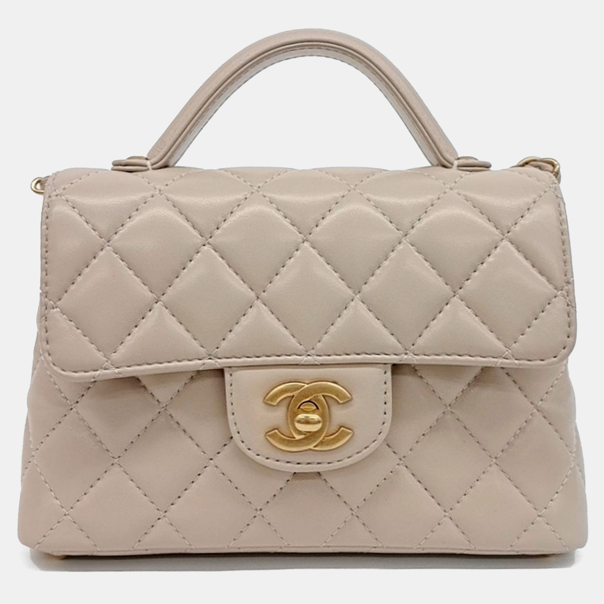

Chanel Beige Leather Small Top Handle Flap Bag