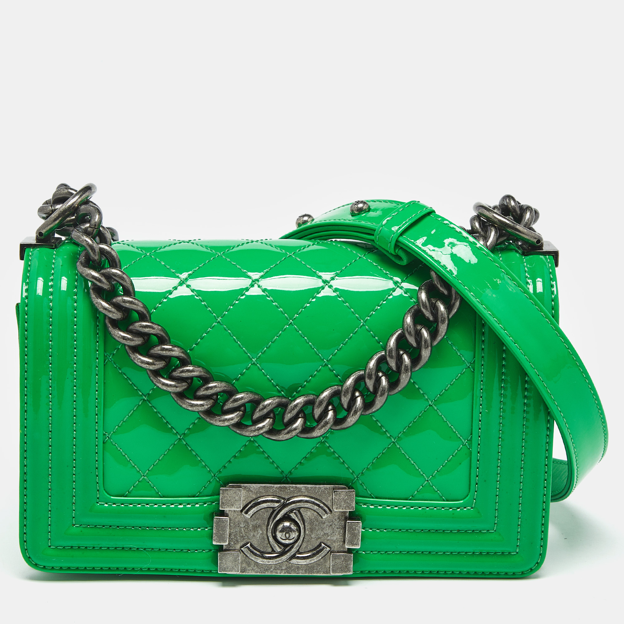

Chanel Green Quilted Patent Leather  Boy Flap Bag