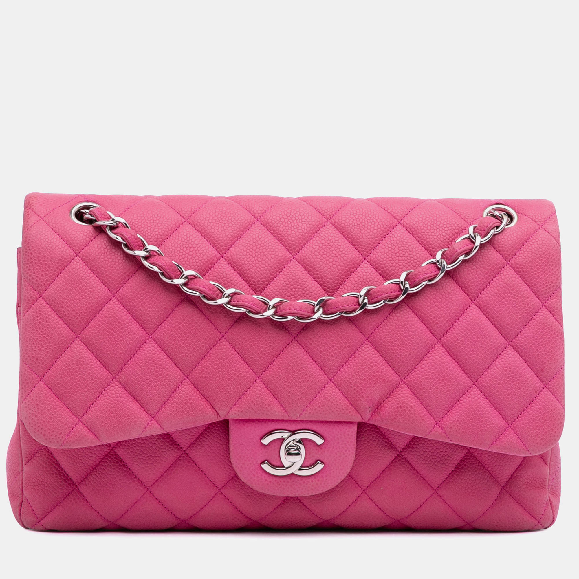 

Chanel Pink Jumbo Classic Caviar Double Flap Bag