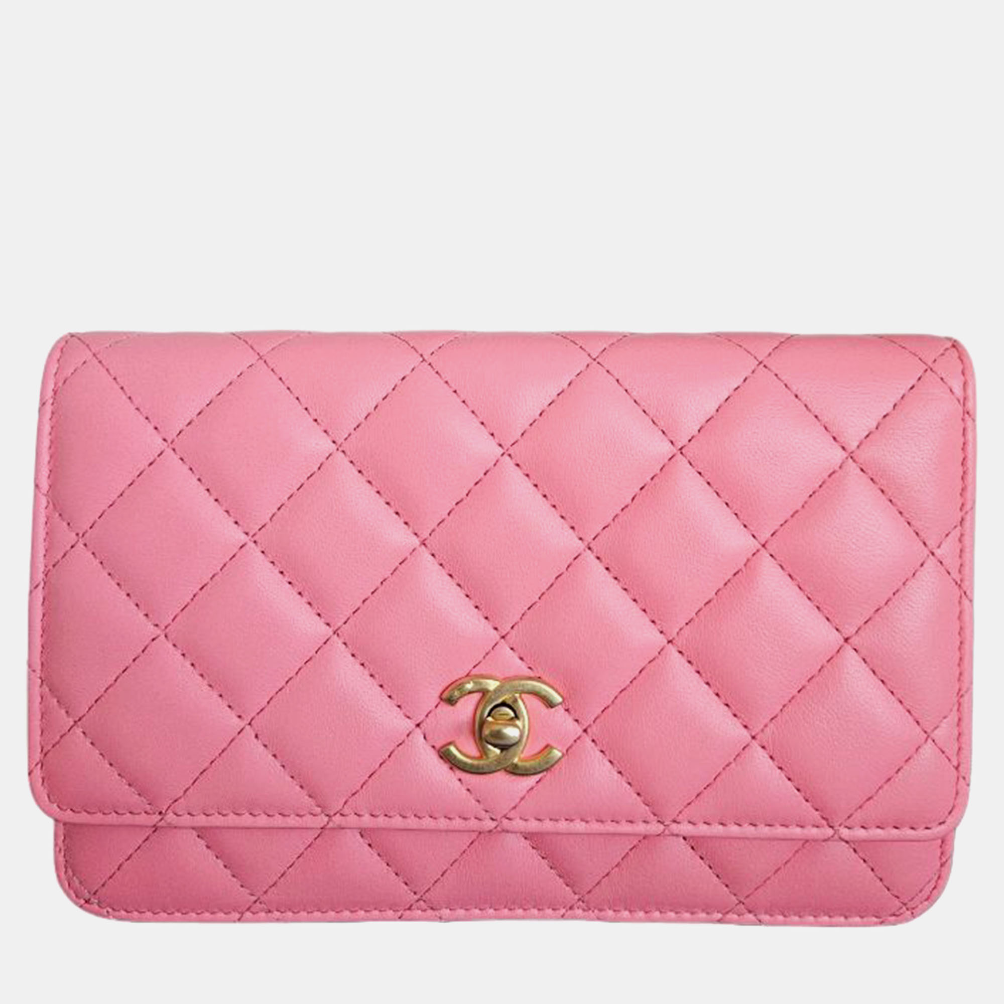 

Chanel Pink Lambskin Quilted CC Pearl Crush Wallet On Chain